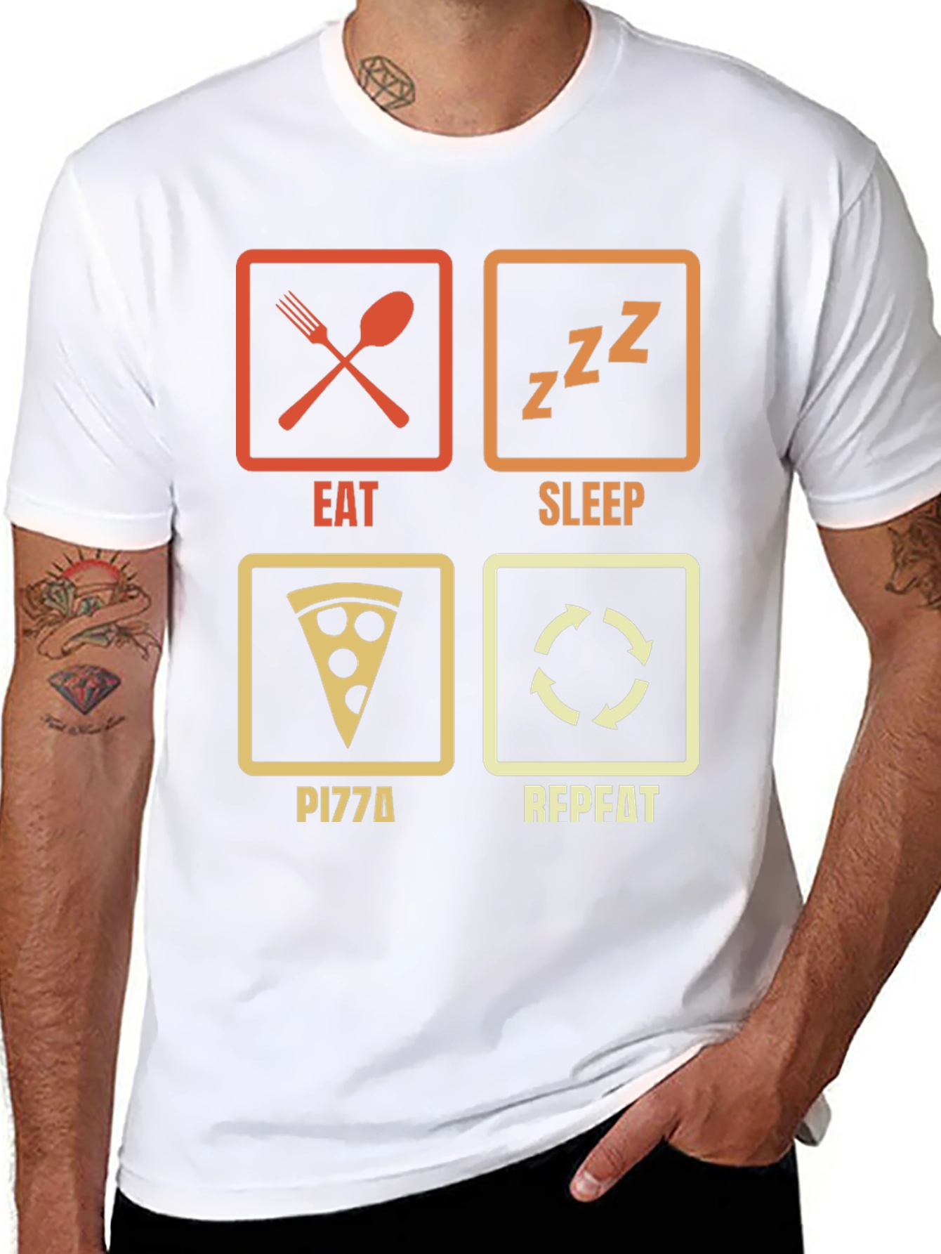 Black Eat Sleep Pizza Repeat T-Shirt - Funny Foodie Tee view 8