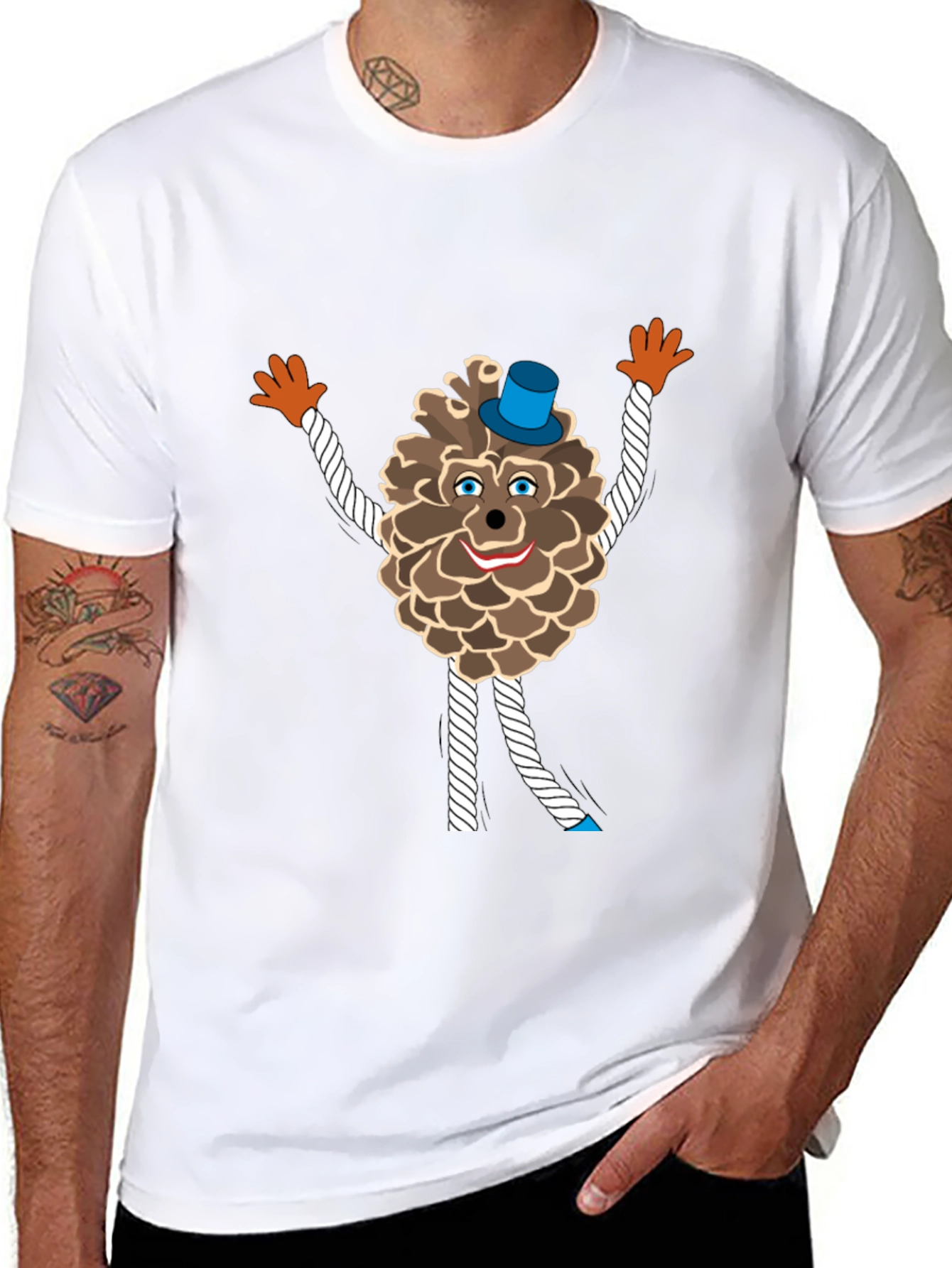 Black Fun Pine Cone Cartoon T-Shirt view 8