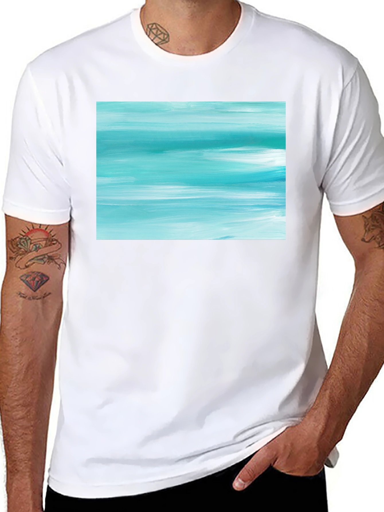 Black Abstract Aqua Brushstroke Graphic Tee - Soft Cotton view 8