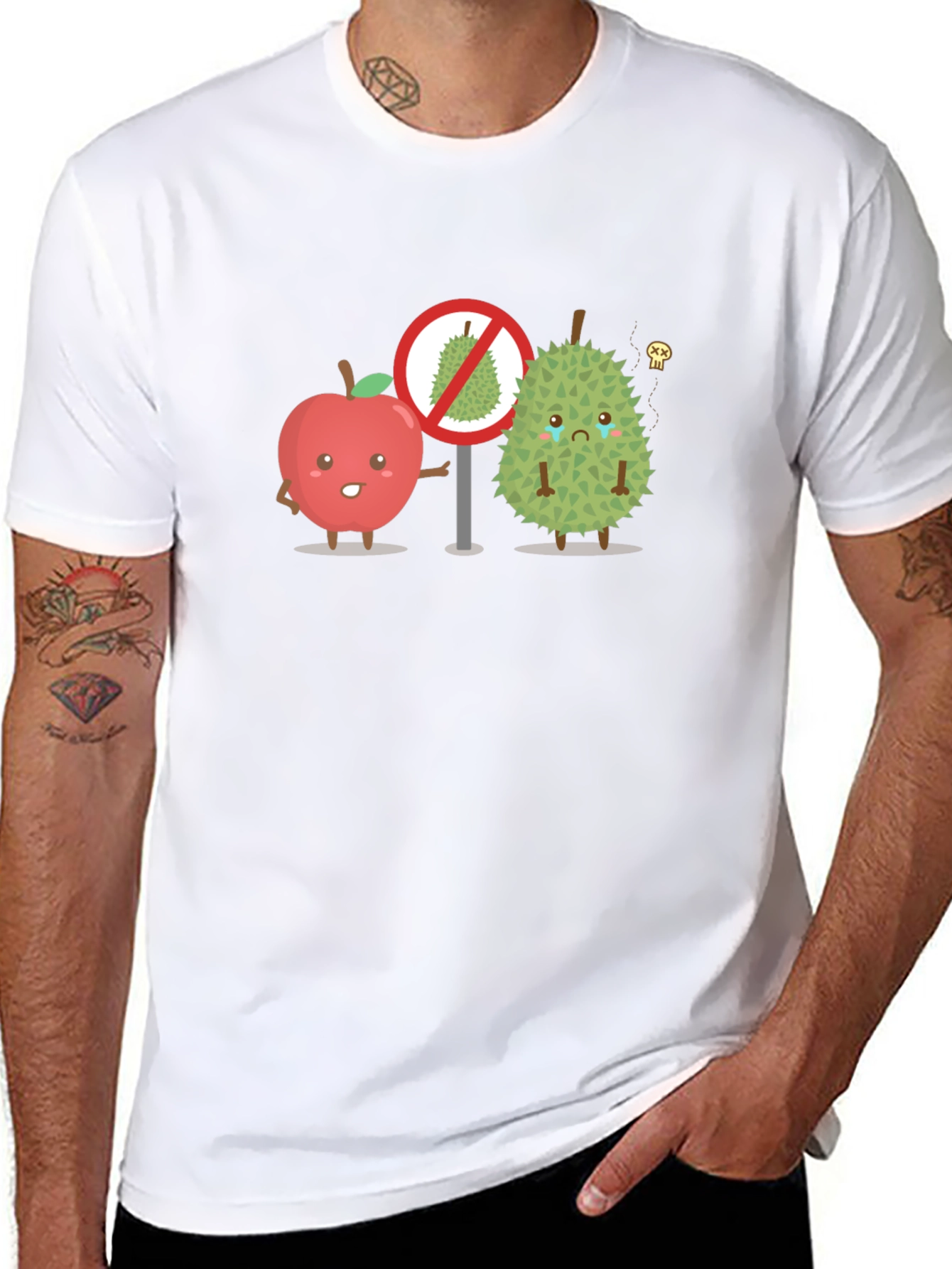 Black Funny Apple & Durian Graphic T-Shirt view 8