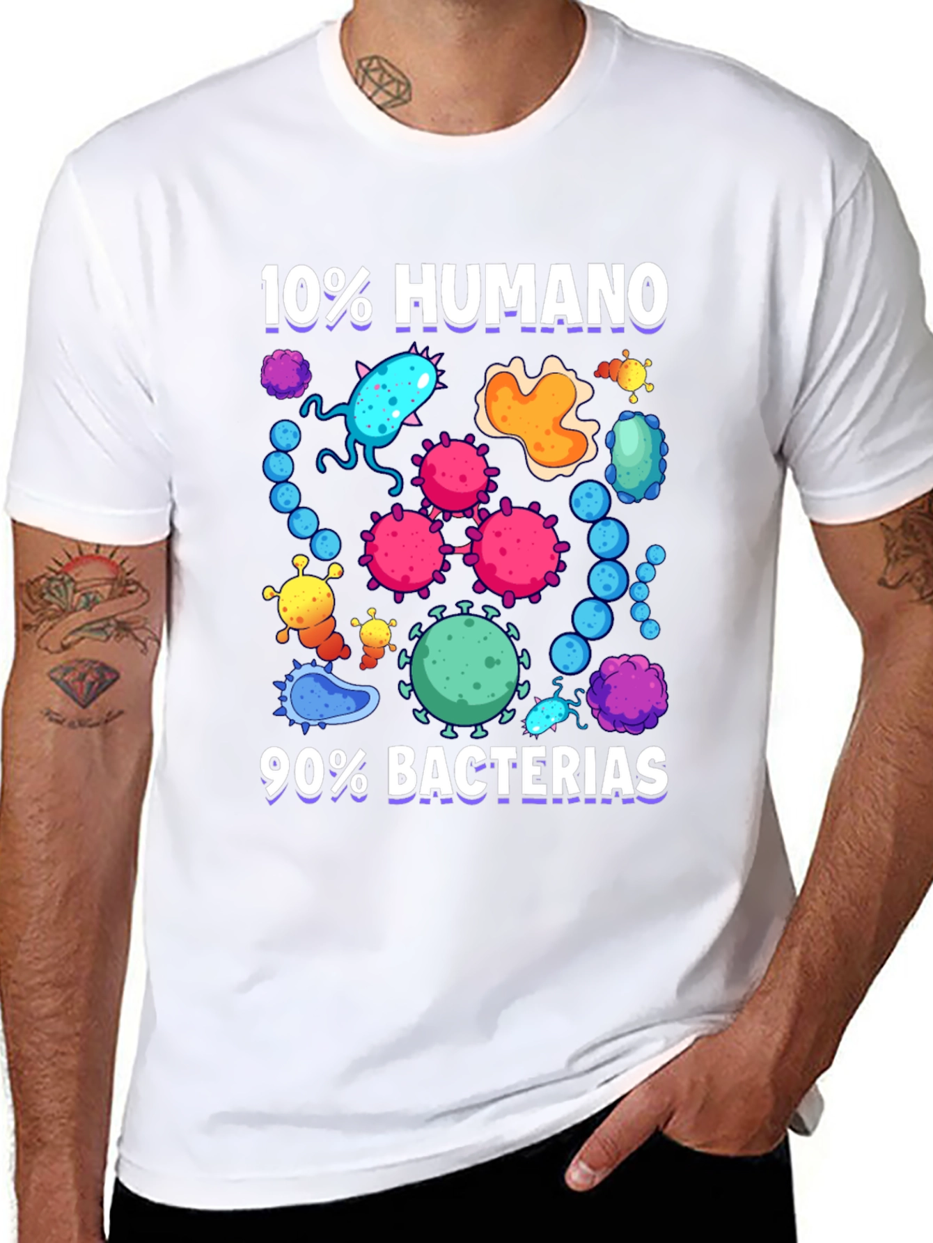 Black Funny 10% Humano 90% Bacterias Graphic T-Shirt view 8
