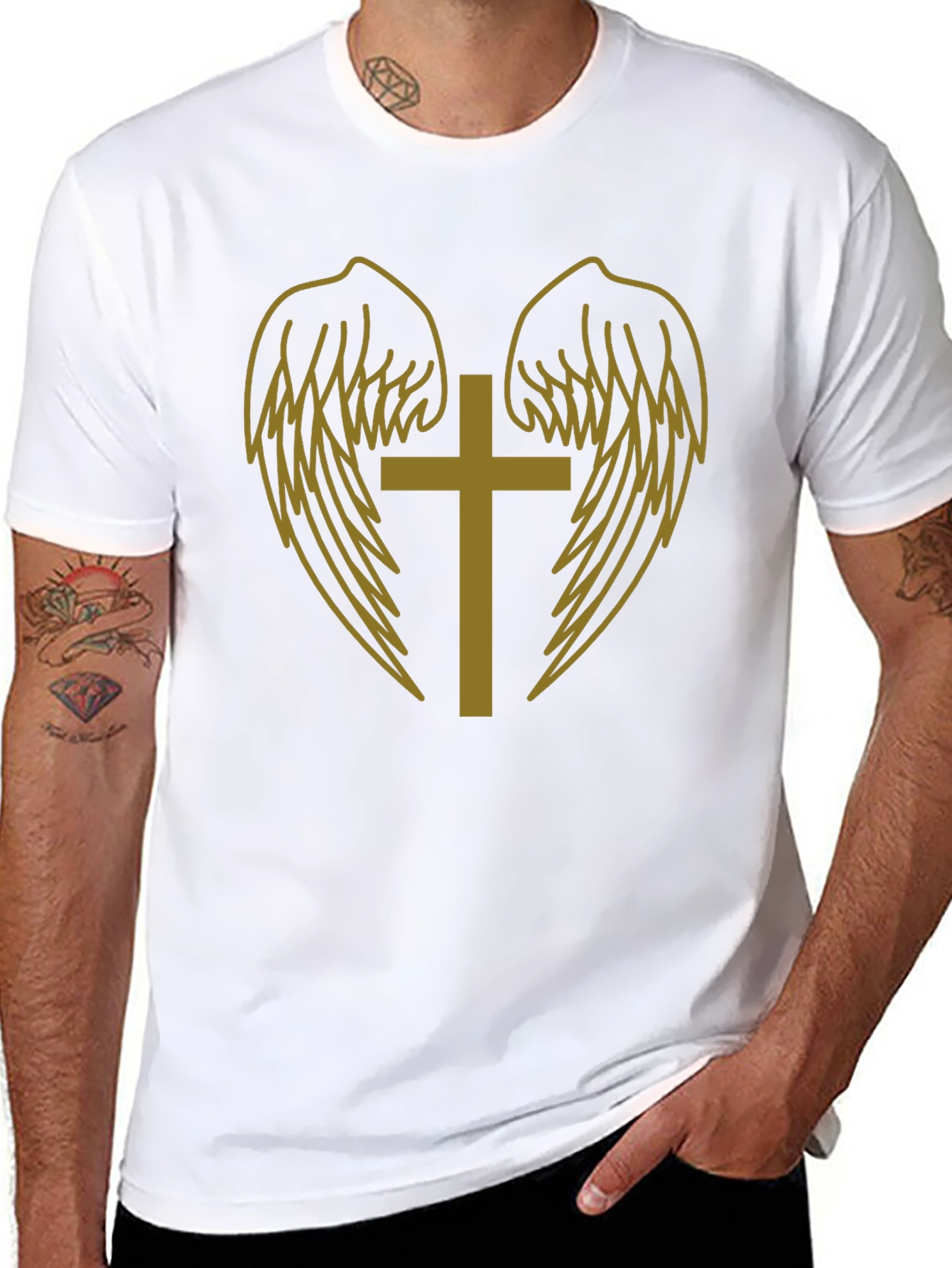 Black Cross and Wings Graphic Tee view 8