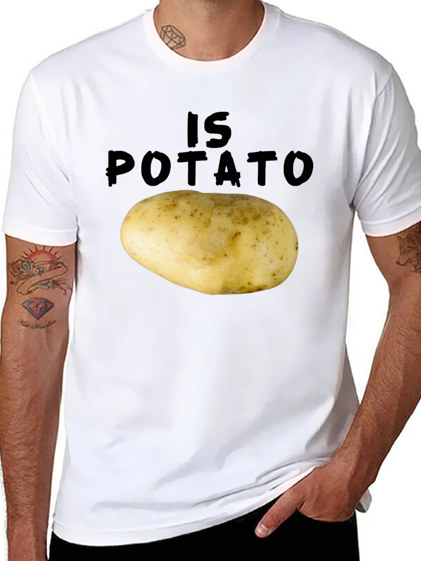 Black Funny "Is Potato" Graphic Tee - Black view 8