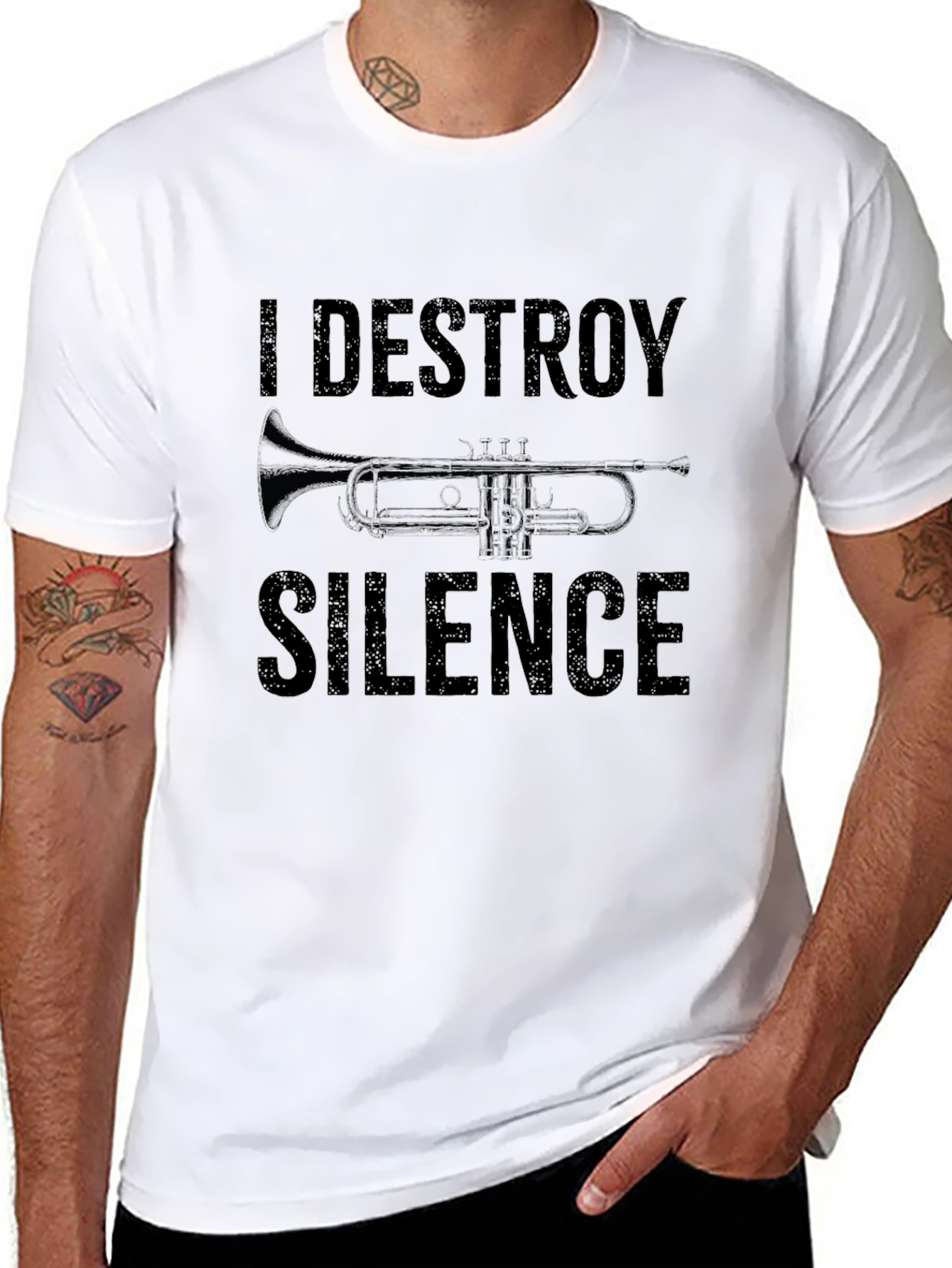 Black I Destroy Silence Trumpet Graphic T-Shirt view 8