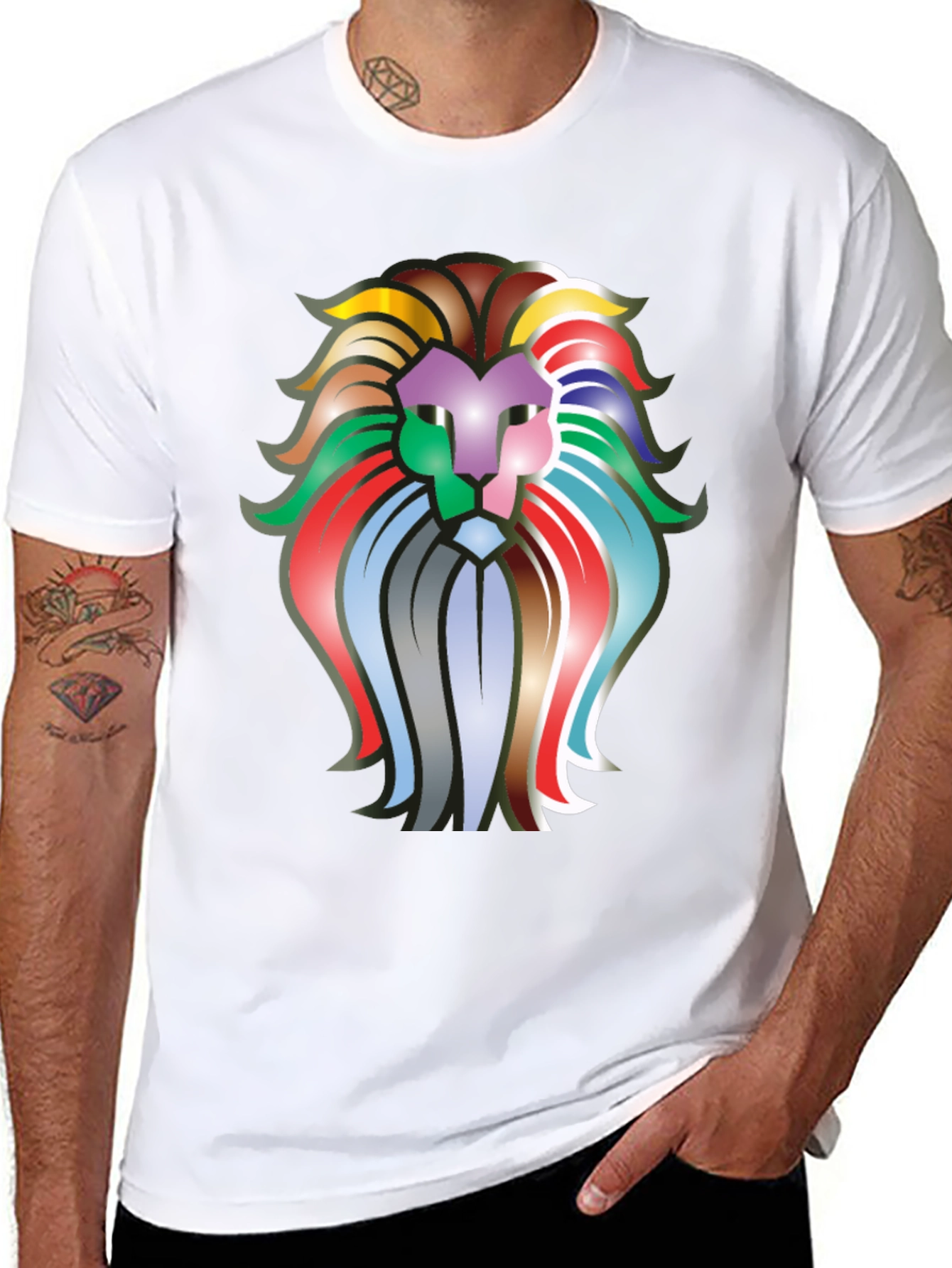 Black Colorful Lion Graphic T-Shirt - Bold Statement Tee view 8