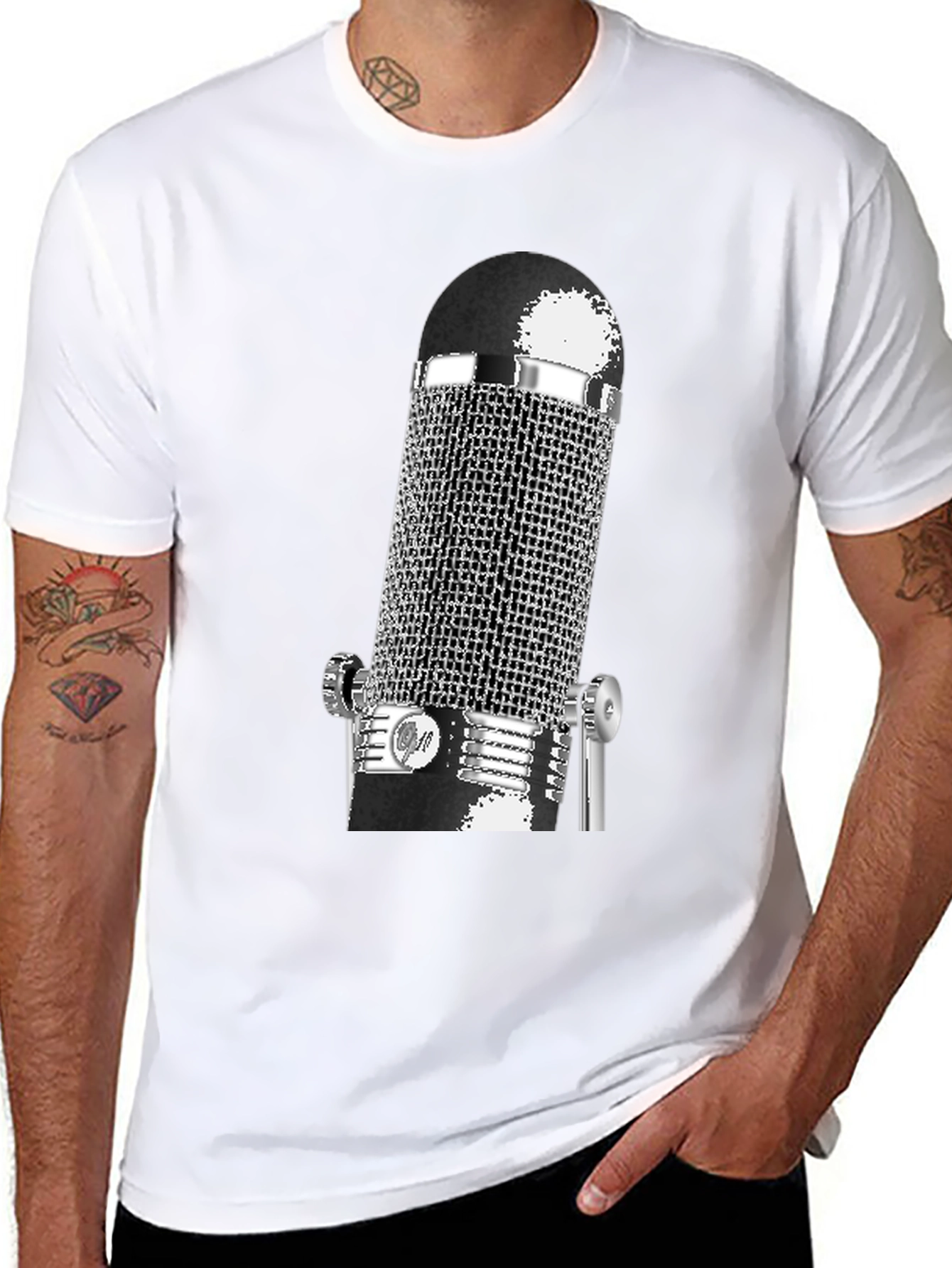 Black Vintage Microphone Graphic T-Shirt - Black view 8