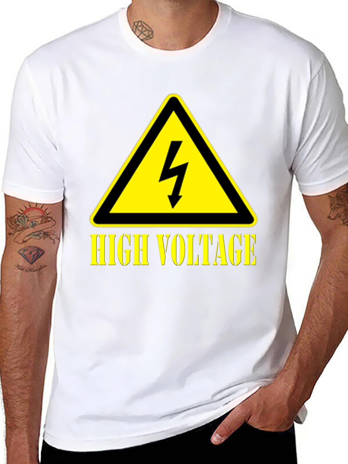 Black High Voltage Graphic T-Shirt, Black Cotton Tee view 8