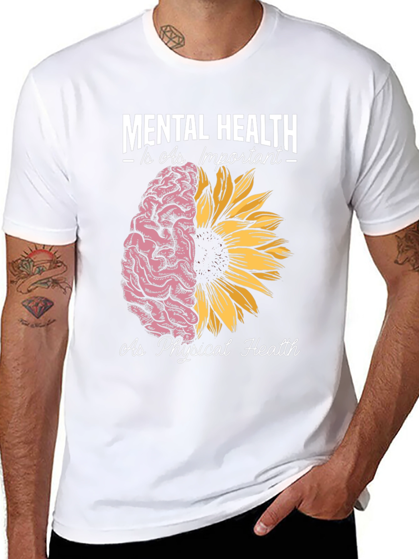 Black Mental Health Awareness Tee - Brain & Sunflower Design view 8