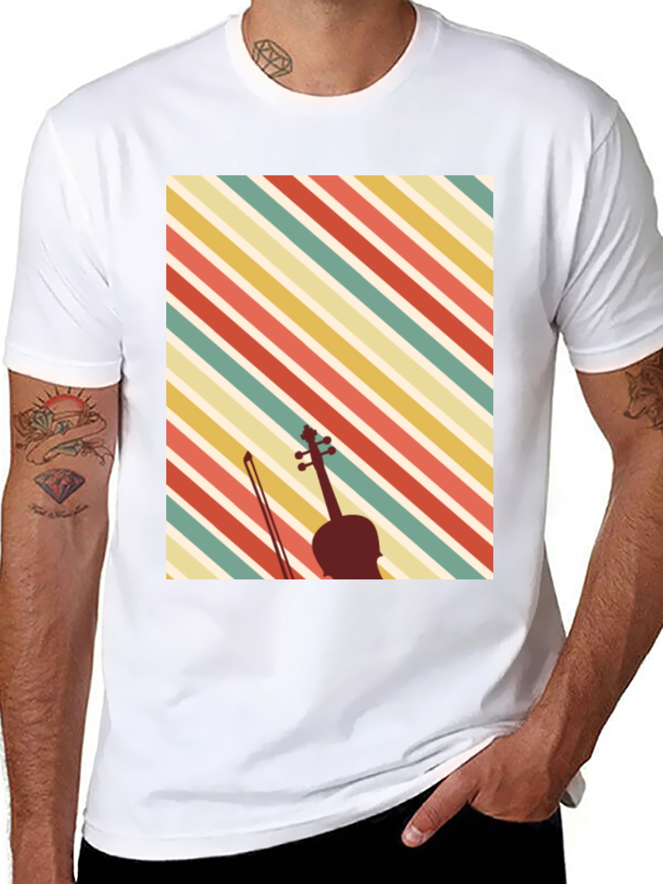 Black Retro Violin Graphic Tee - Vintage Style Music Lover Shirt view 8