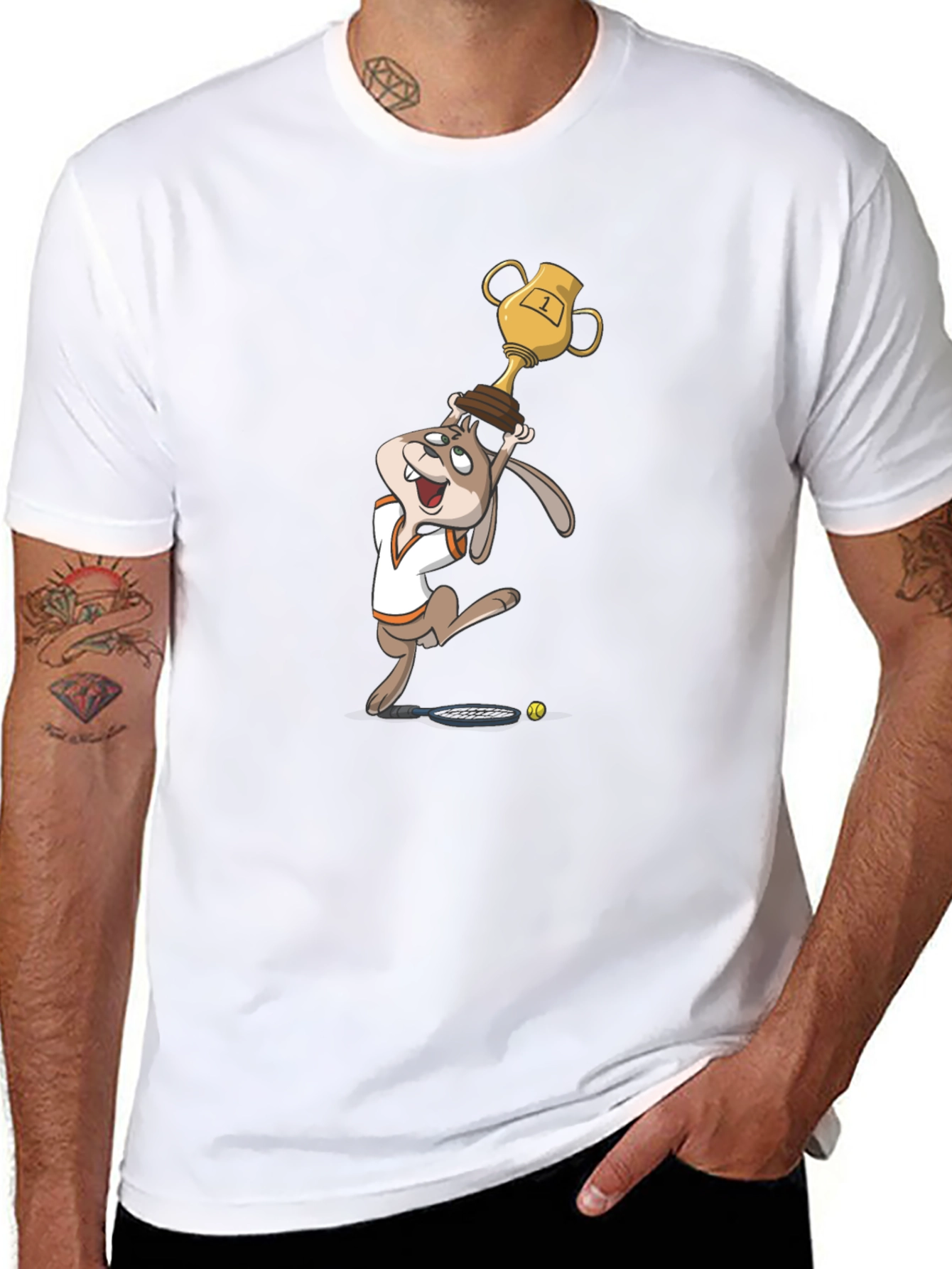 Black Cartoon Rabbit Tennis Champ Graphic Tee view 8