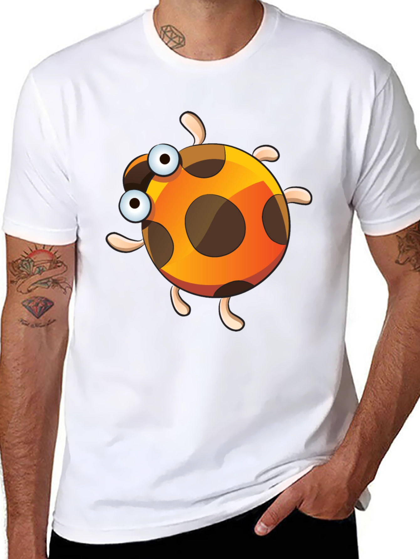 Black Cartoon Ladybug Graphic Tee - Fun & Unique Design view 8