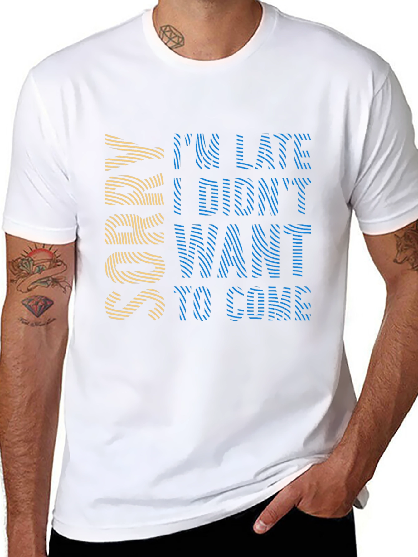 Black Funny I'm Late Graphic Tee - Soft Black Cotton T-Shirt view 8