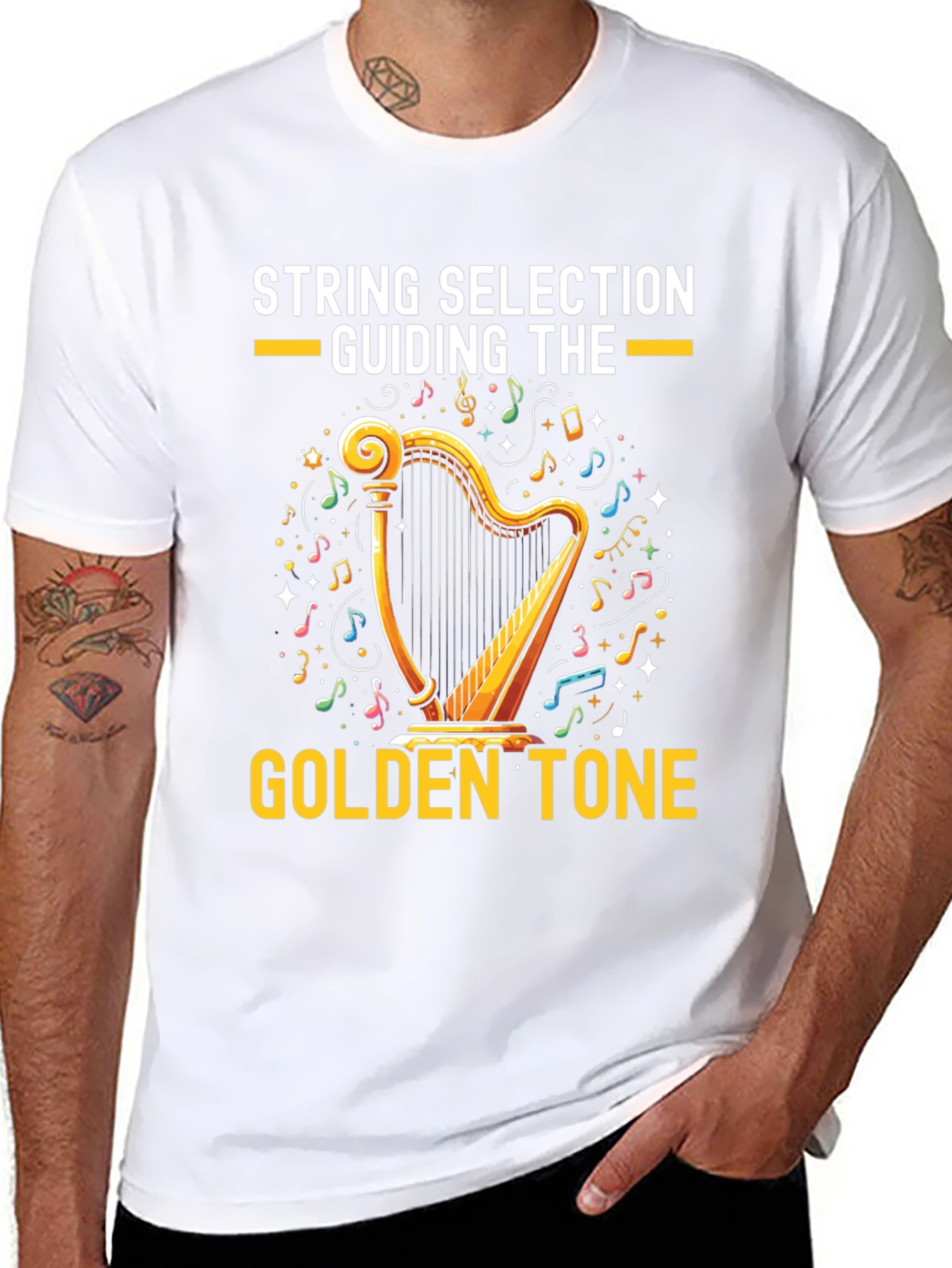 Black Golden Tone Harp Graphic Tee view 8