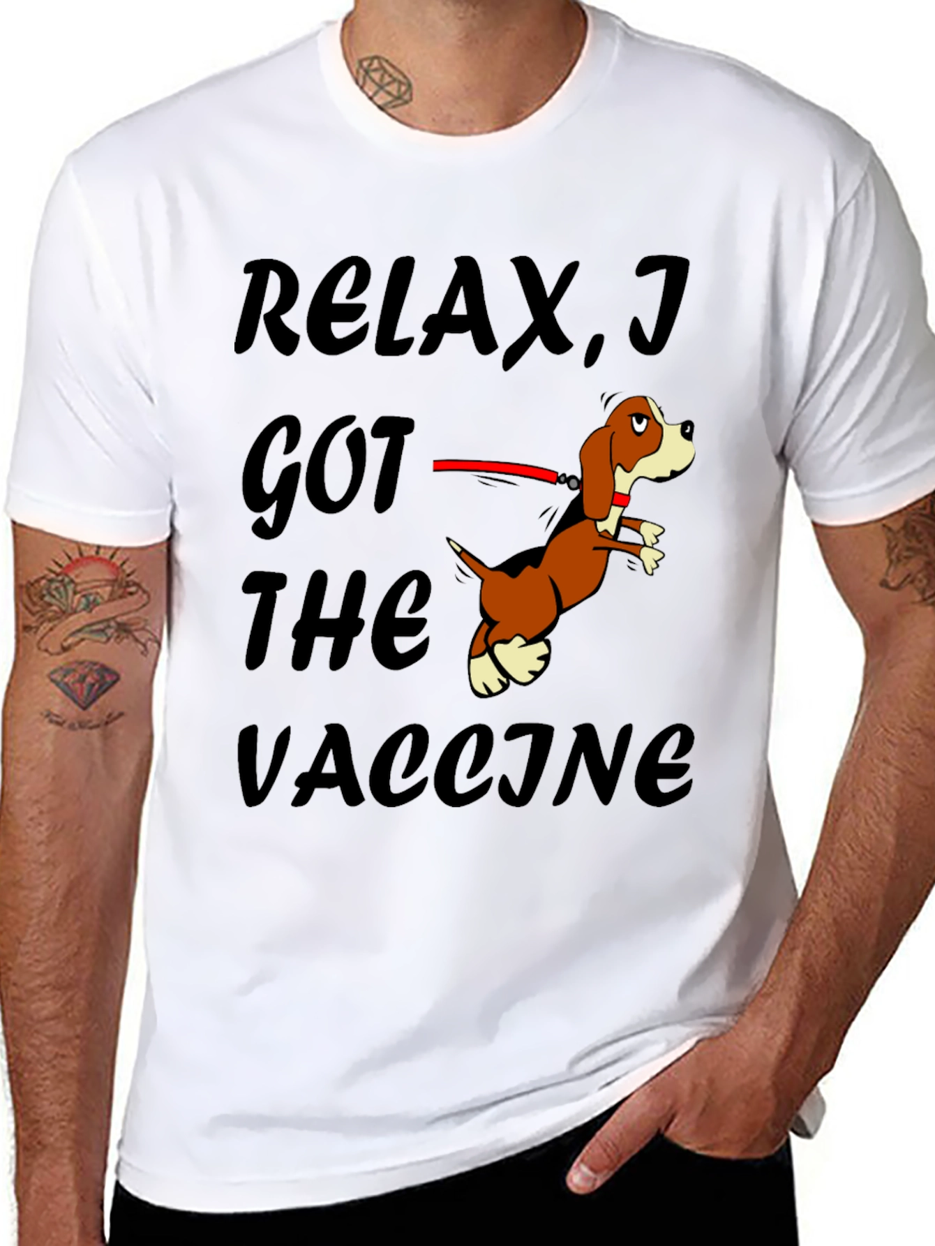 Black Relax I Got The Vaccine Funny Dog T-Shirt view 8