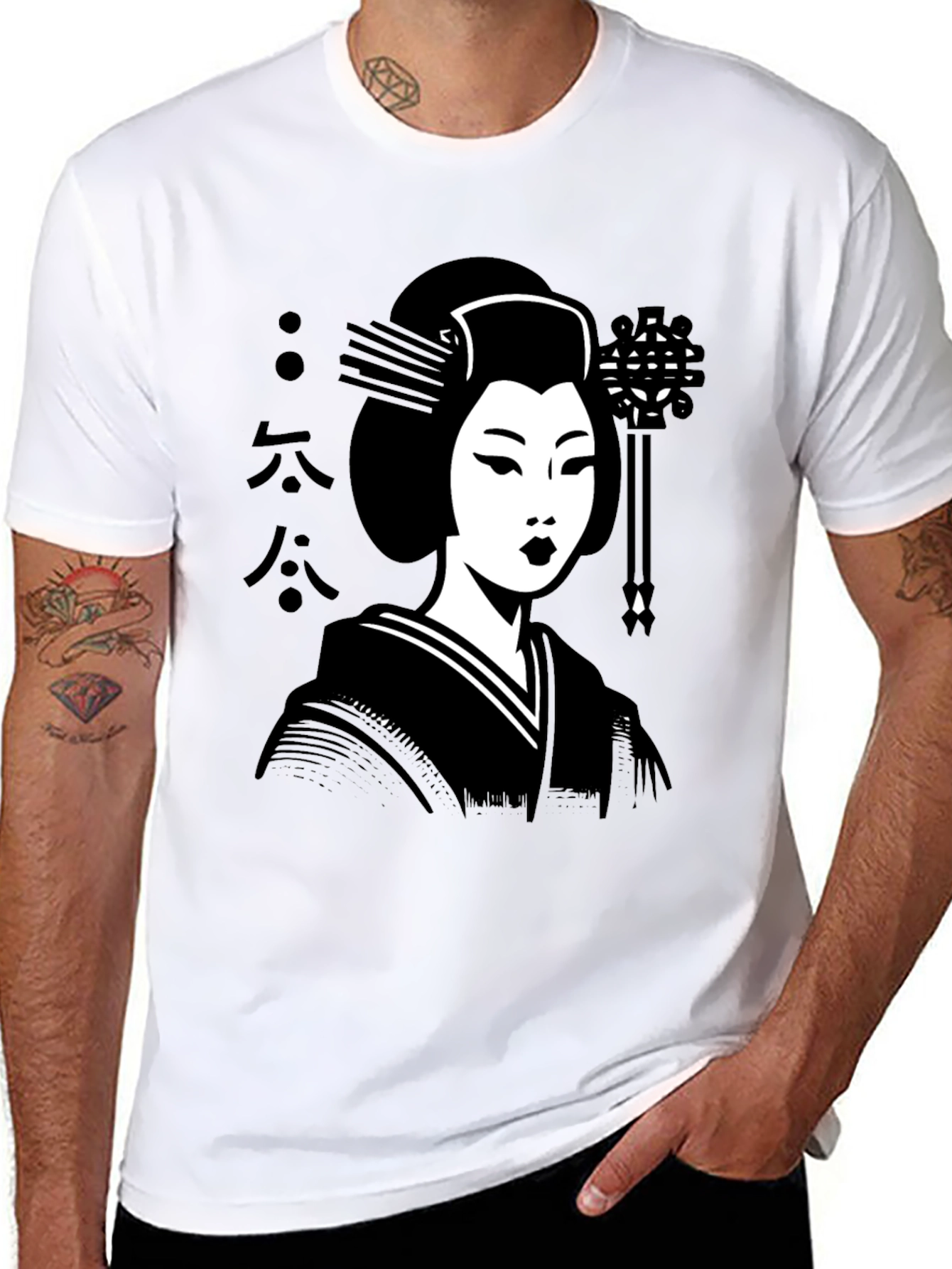 Black Geisha Graphic Tee - Black Cotton T-Shirt view 8