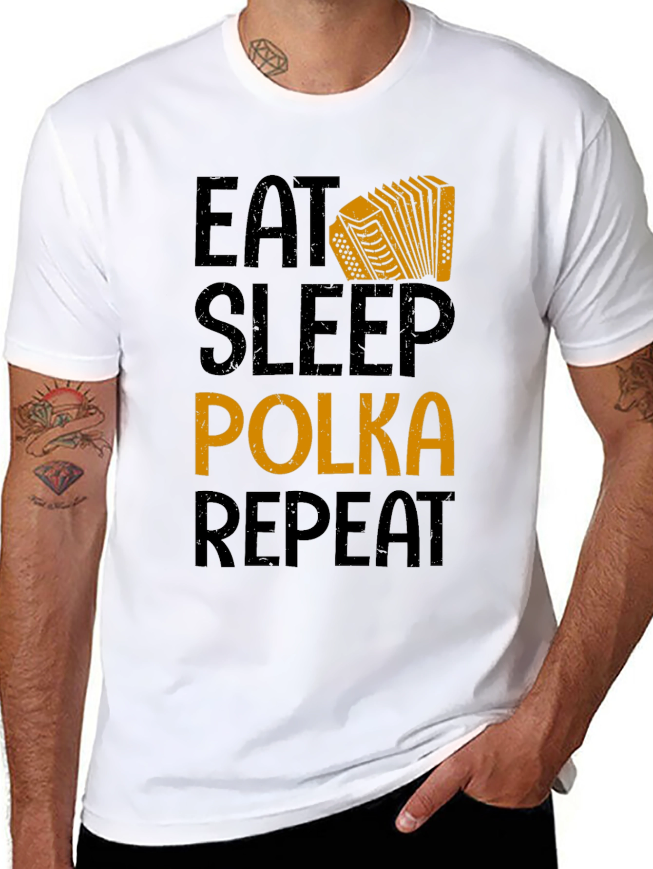 Black Eat Sleep Polka Repeat T-Shirt - Accordion Music Tee view 8