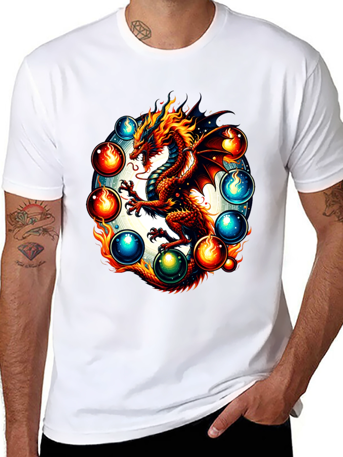 Black Dragon Orb Graphic Tee - Fire & Ice Fantasy T-Shirt view 8
