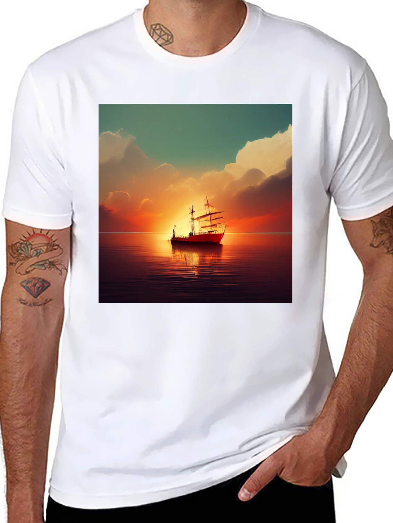 Black Sunset Sailboat Graphic Tee view 8