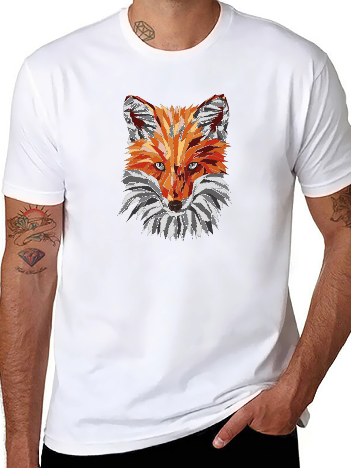 Black Geometric Fox Graphic Tee - Black view 8