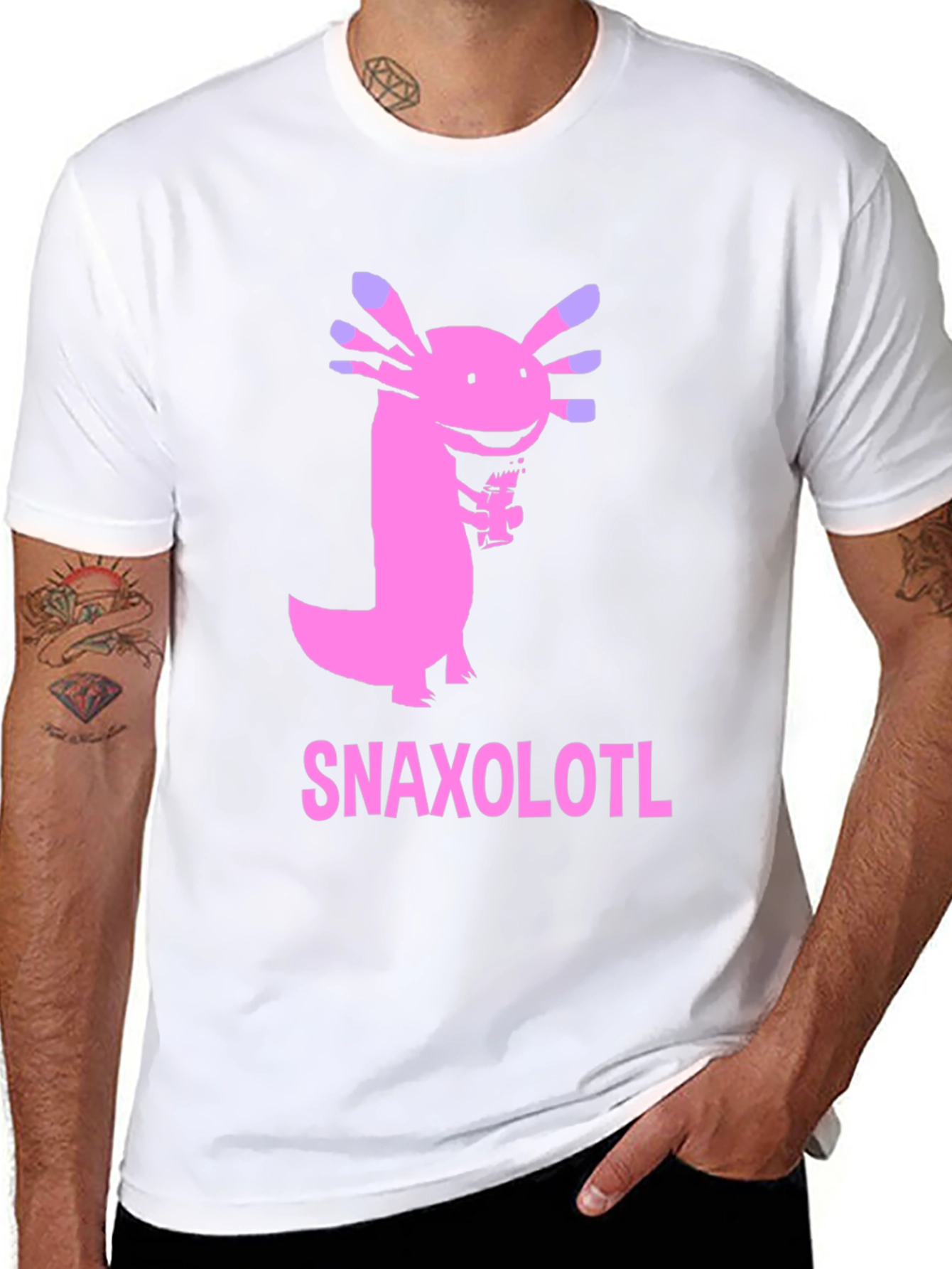 Black Snaxolotl Black T-Shirt - Funny Axolotl Snack Design view 8