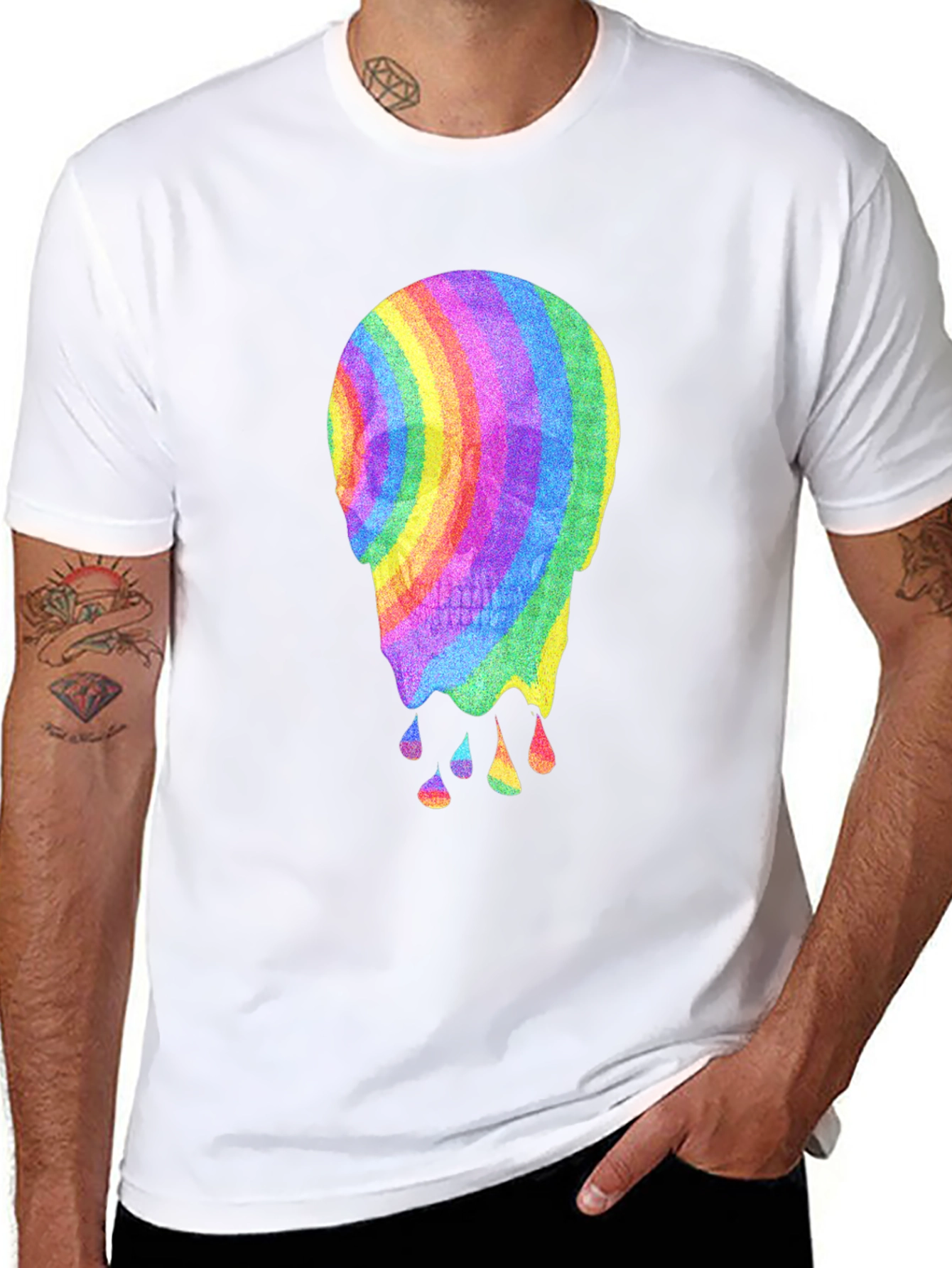 Black Rainbow Melting Skull Graphic Tee view 8