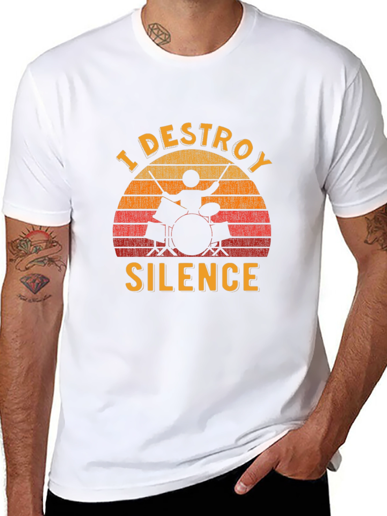 Black I Destroy Silence Drummer T-Shirt view 8