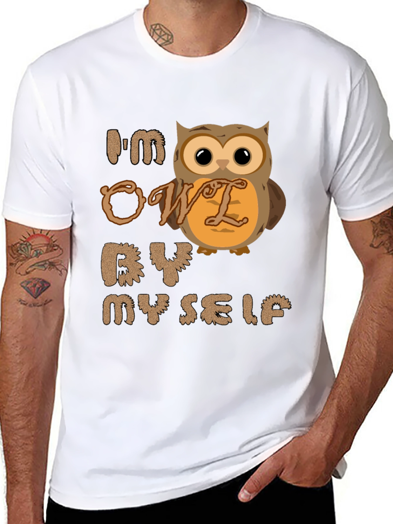 Black I'm Owl By Myself T-Shirt - Funny Novelty Tee view 8