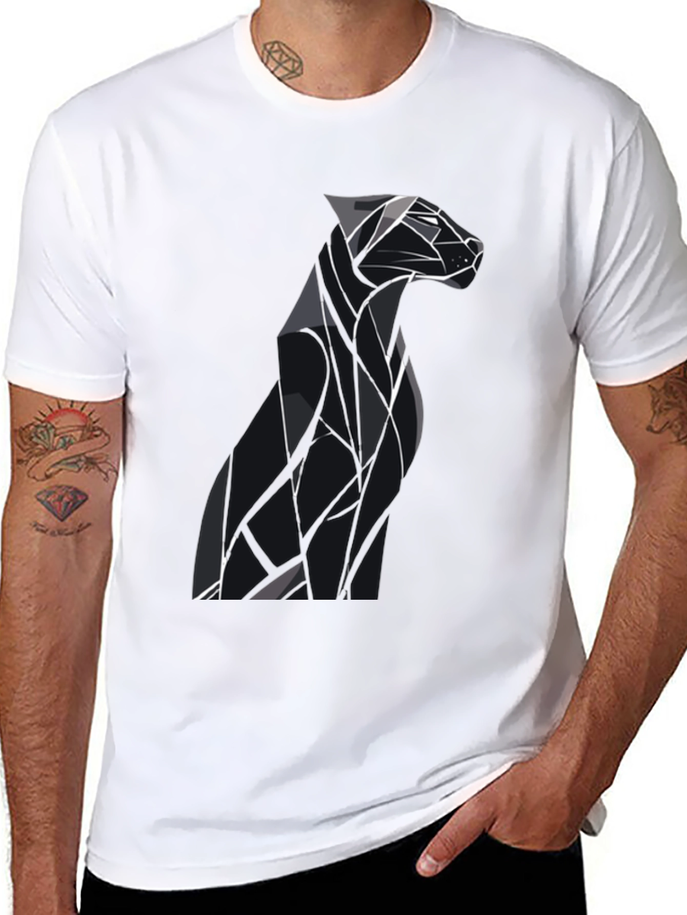 Black Geometric Dog Graphic Tee - Modern Style view 8