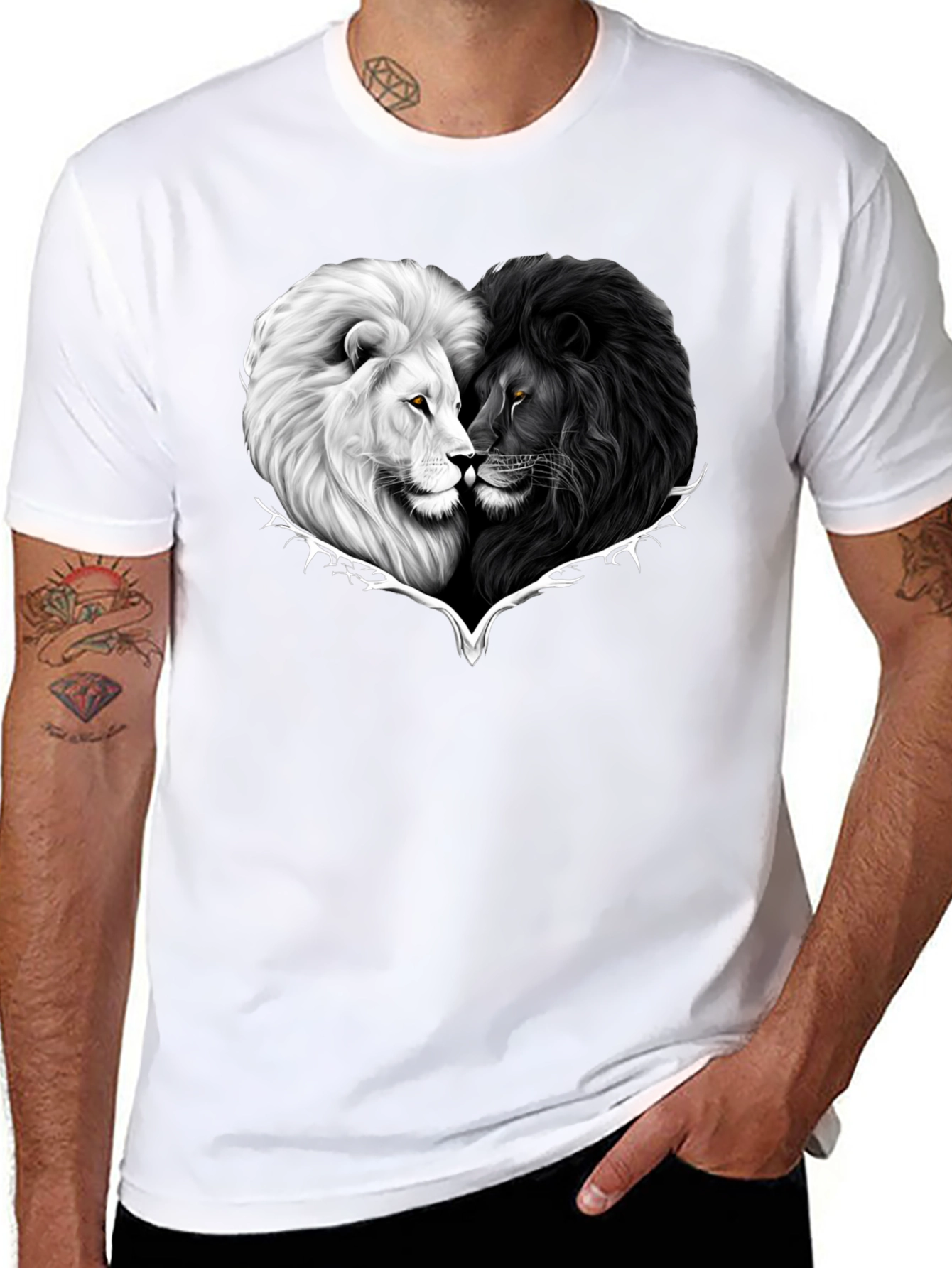 Black Yin Yang Lions Heart Graphic Tee - Black view 8