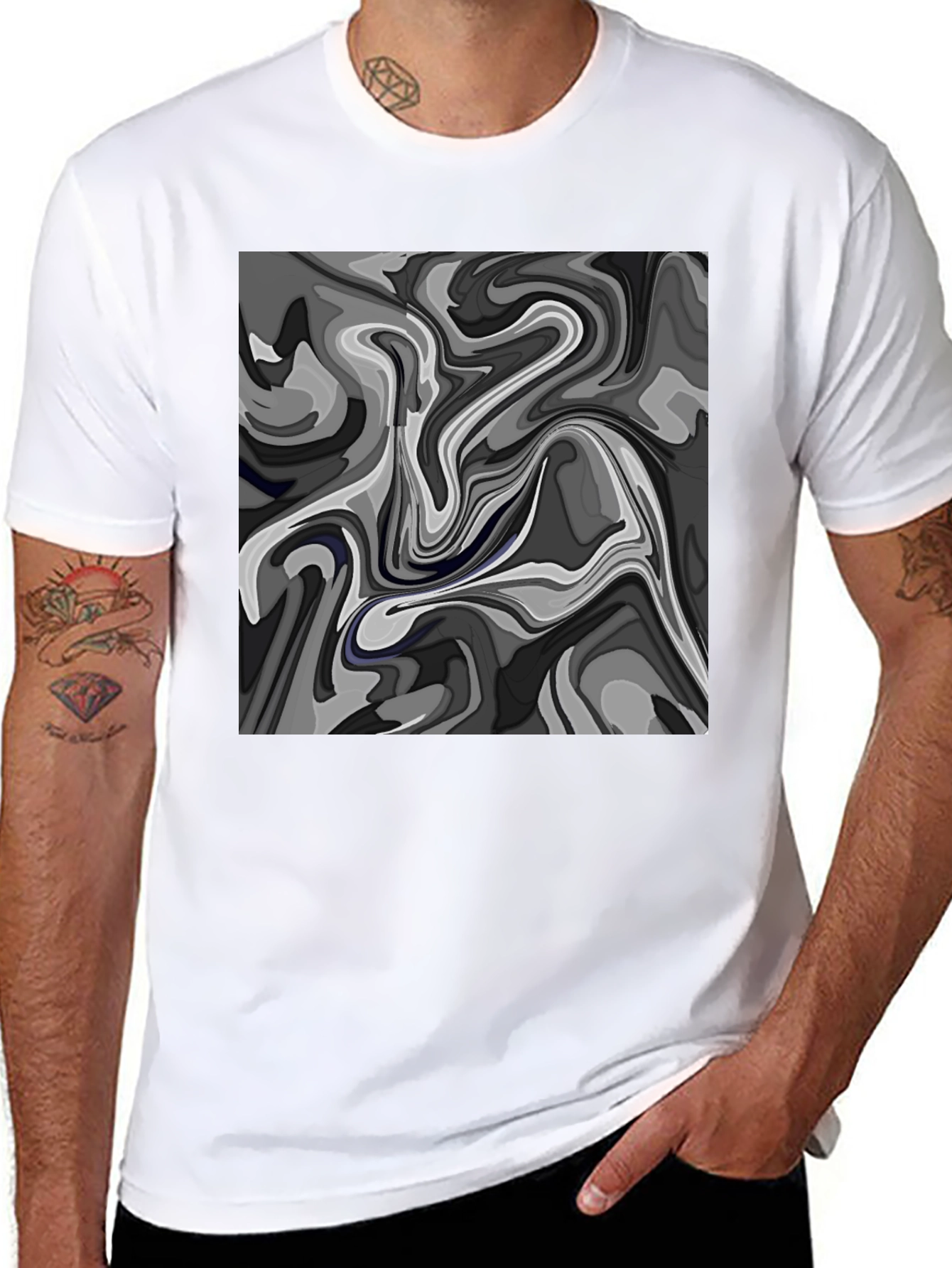 Black Abstract Swirl Graphic T-Shirt view 8