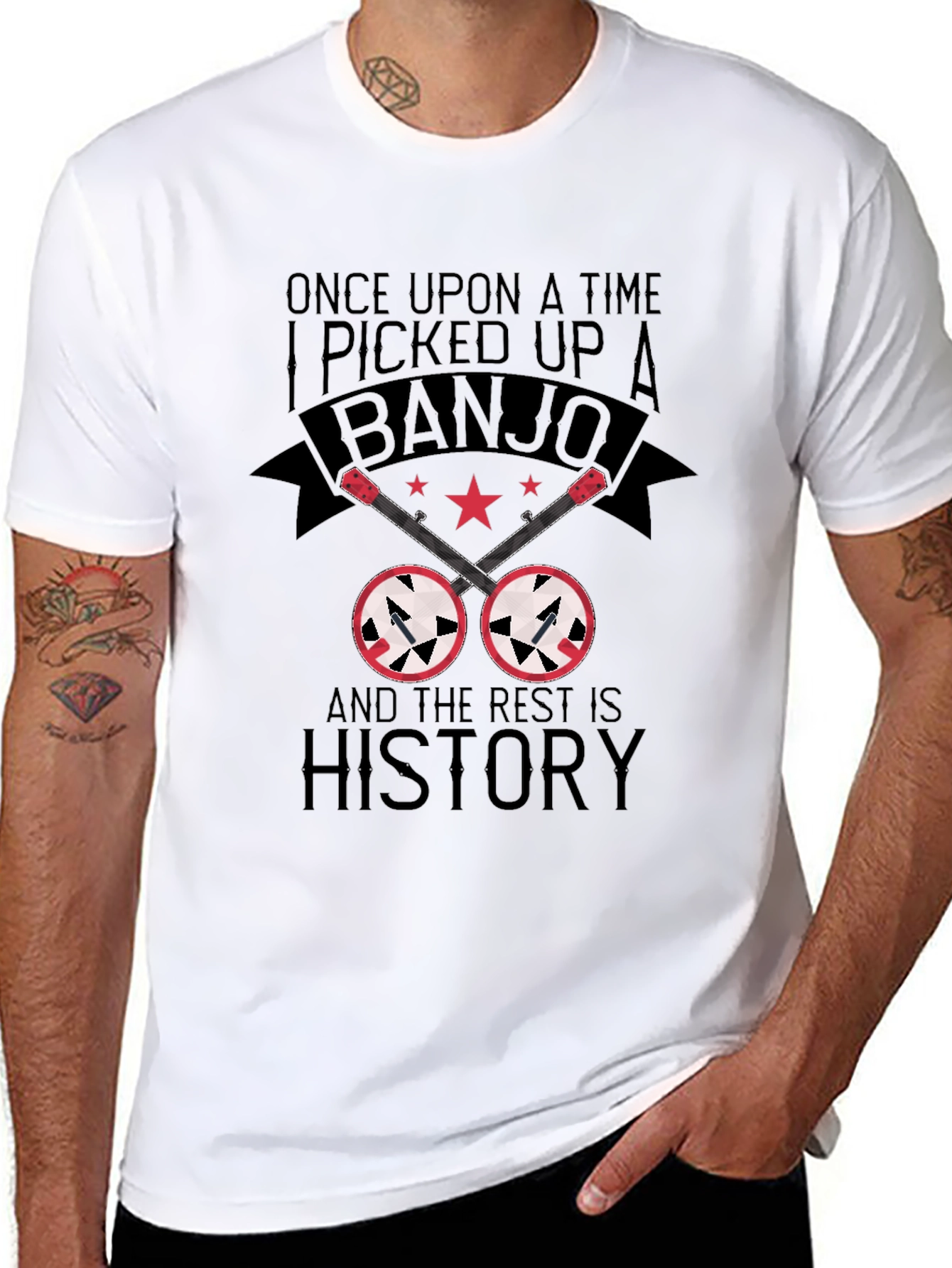 Black Banjo Player T-Shirt: Once Upon a Time I Picked Up a Banjo view 8