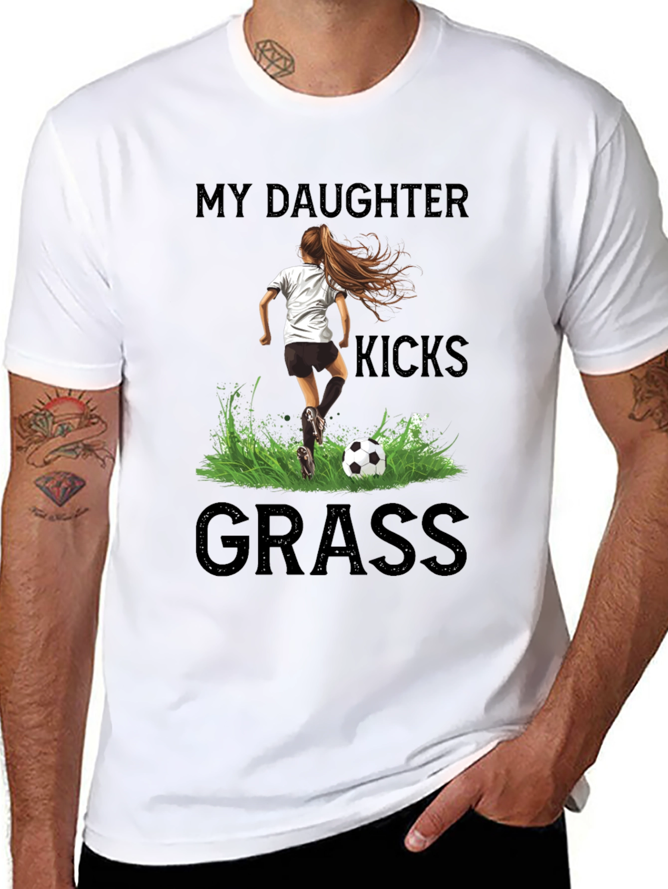Black My Daughter Kicks Grass Soccer T-Shirt view 8