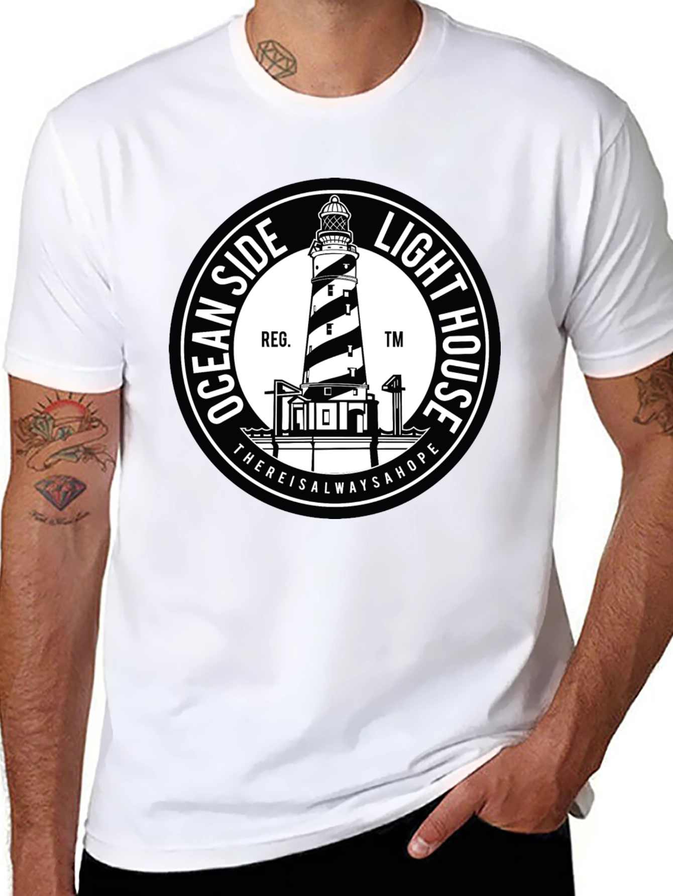 Black Oceanside Lighthouse T-Shirt - Black Graphic Tee view 8