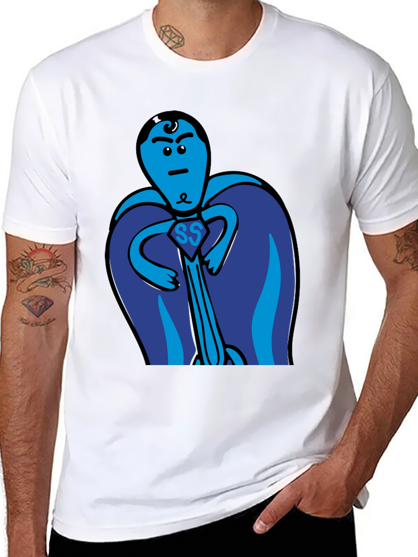 Black Superhero Cartoon T-Shirt - Black Cotton Tee view 8