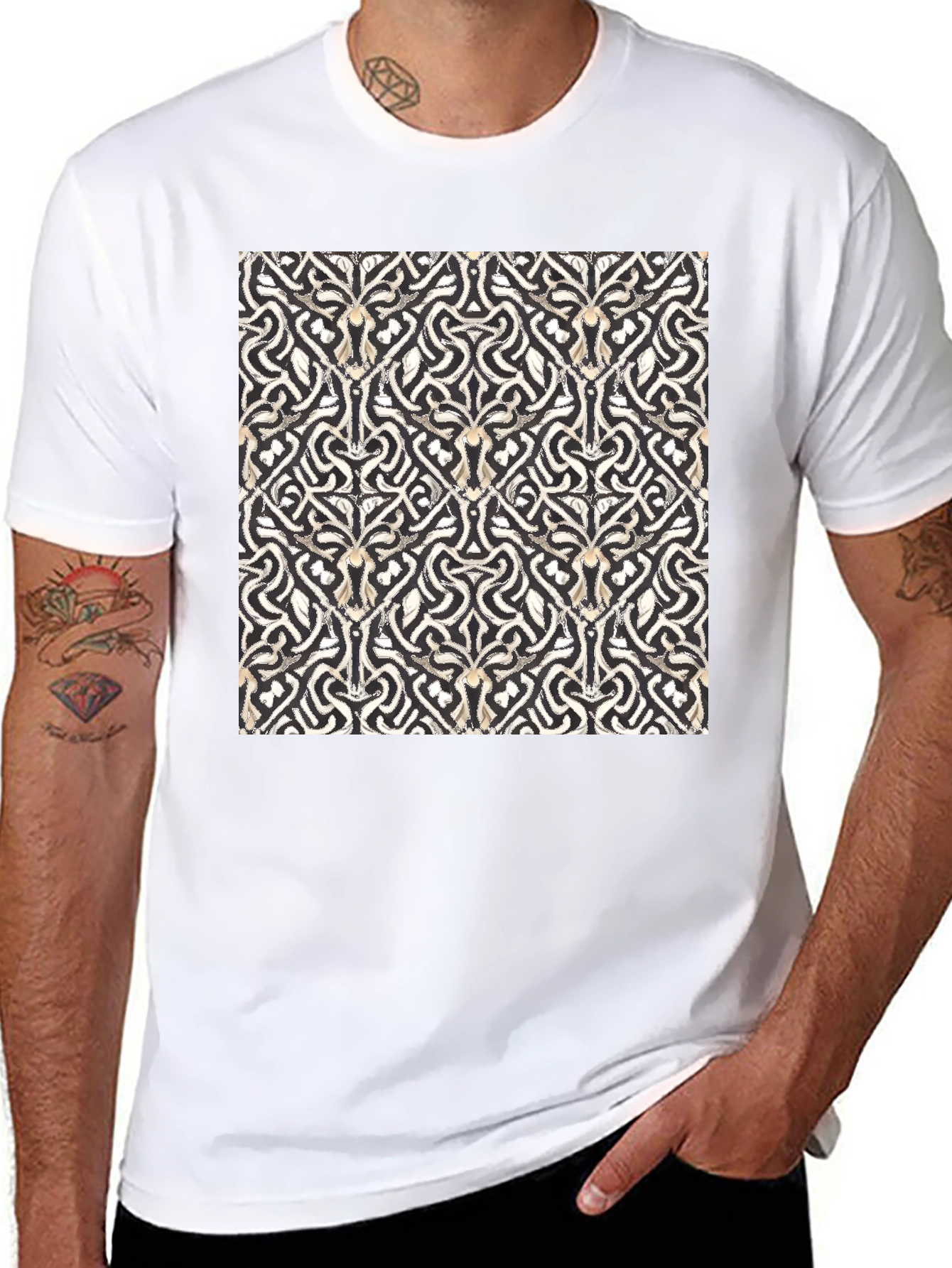 Black Abstract Pattern Black T-Shirt view 8