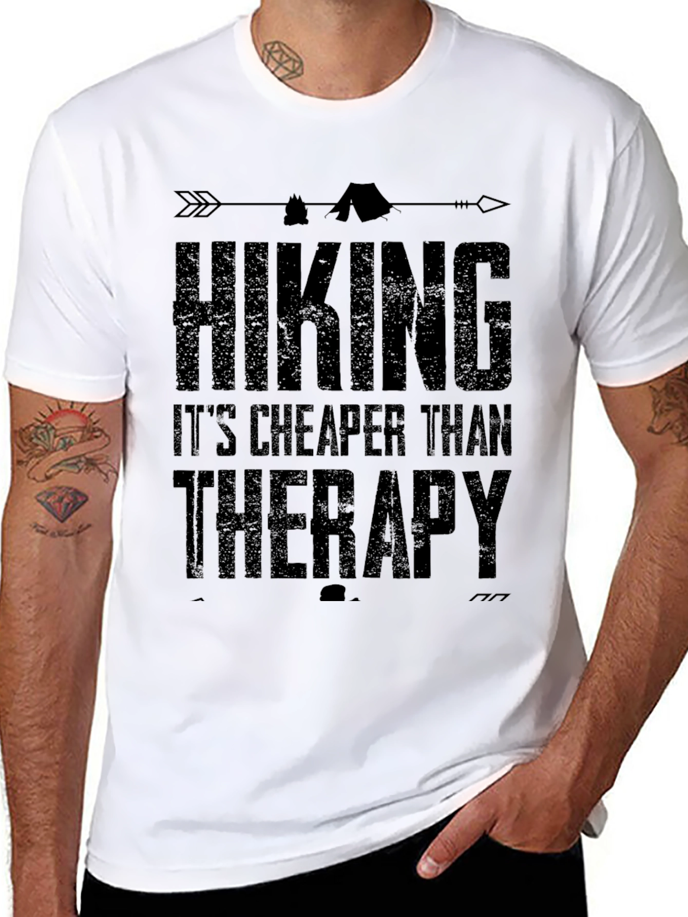 Black Hiking is Cheaper Than Therapy Graphic T-Shirt view 8