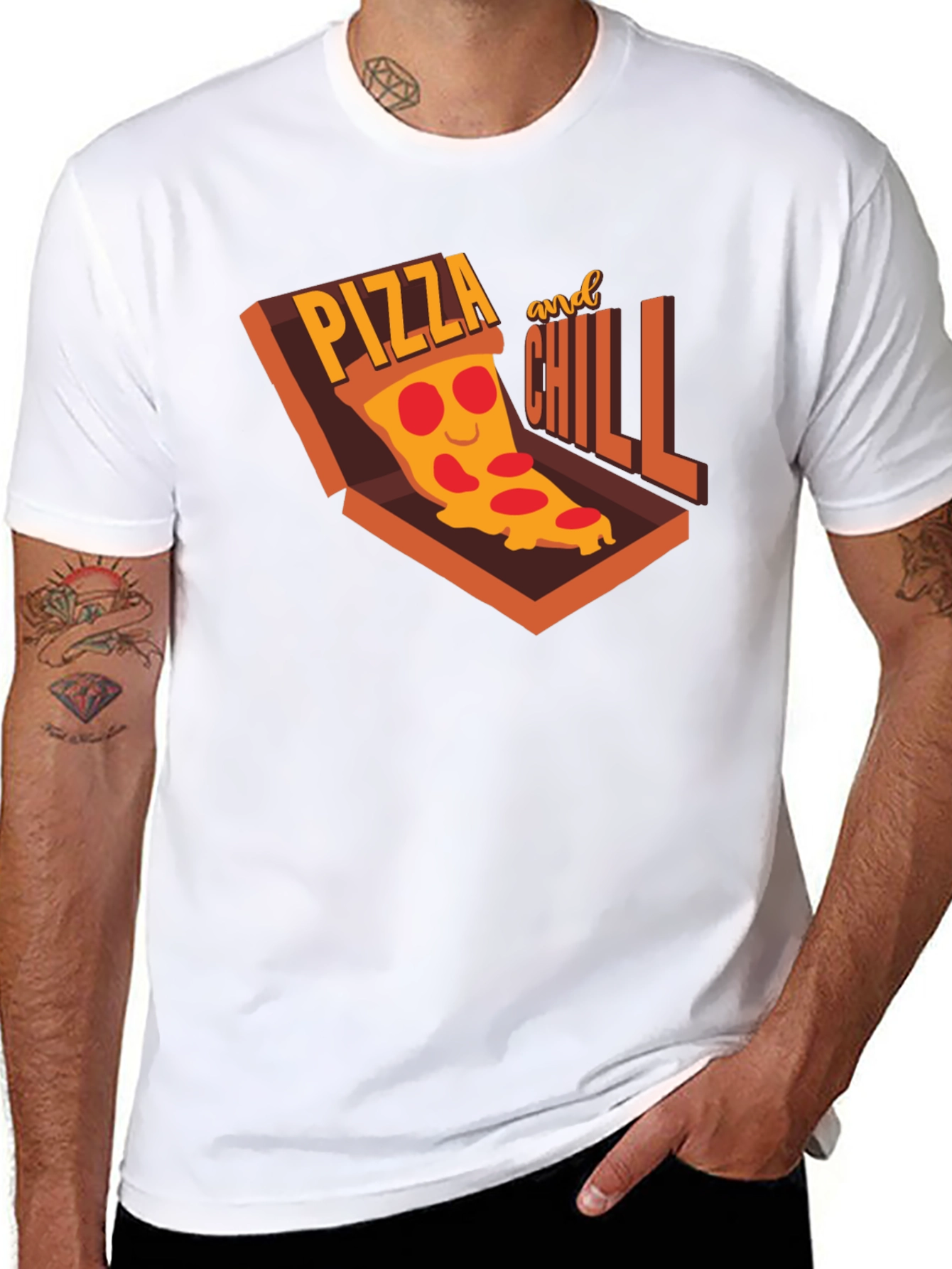 Black Pizza and Chill Graphic T-Shirt - Casual Comfort view 8