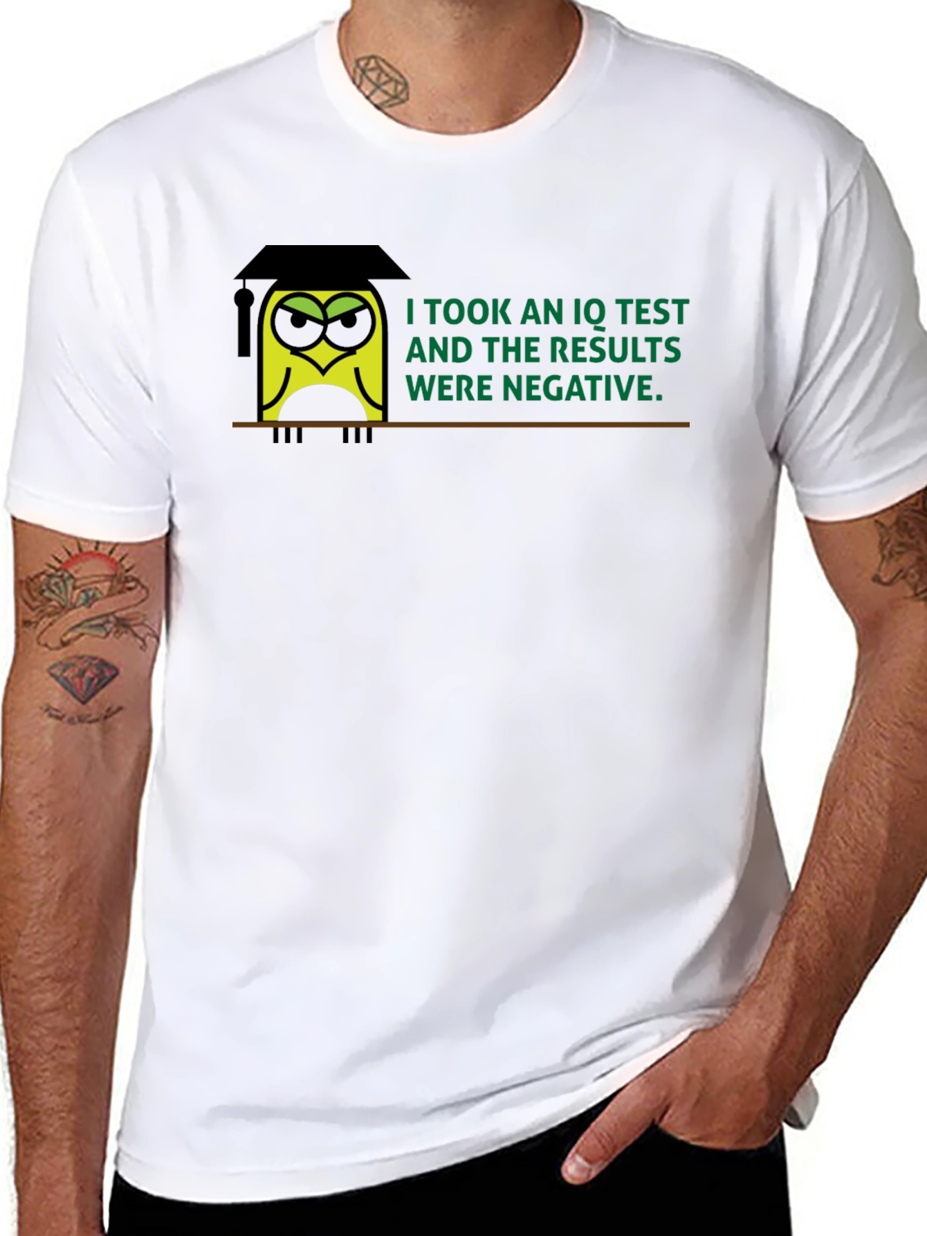 Black Negative IQ Test Owl Humor Graphic T-Shirt view 8