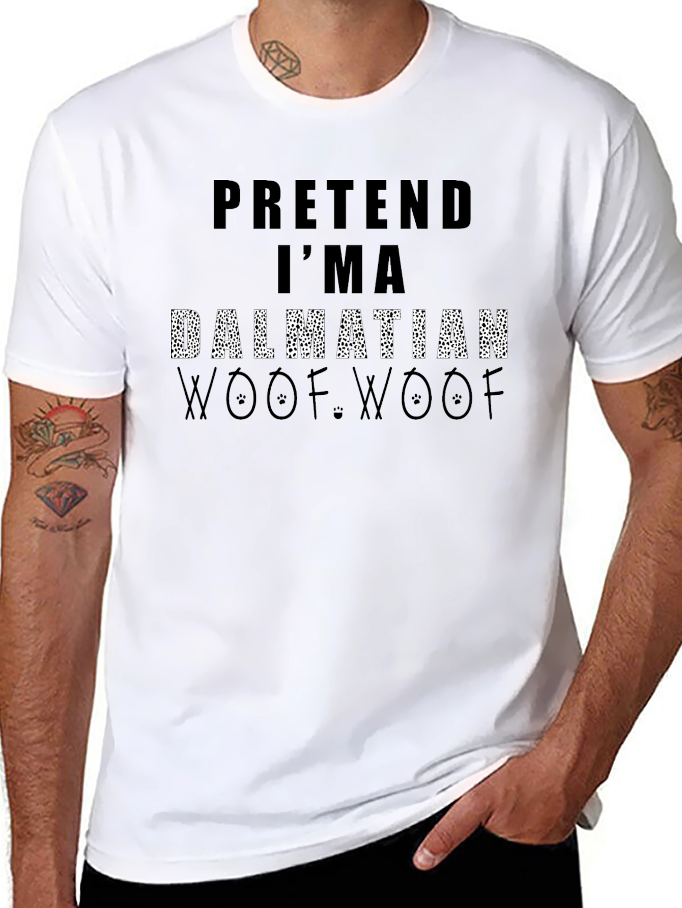 Black Pretend I'm a Dalmatian Woof Woof Black T-Shirt view 8