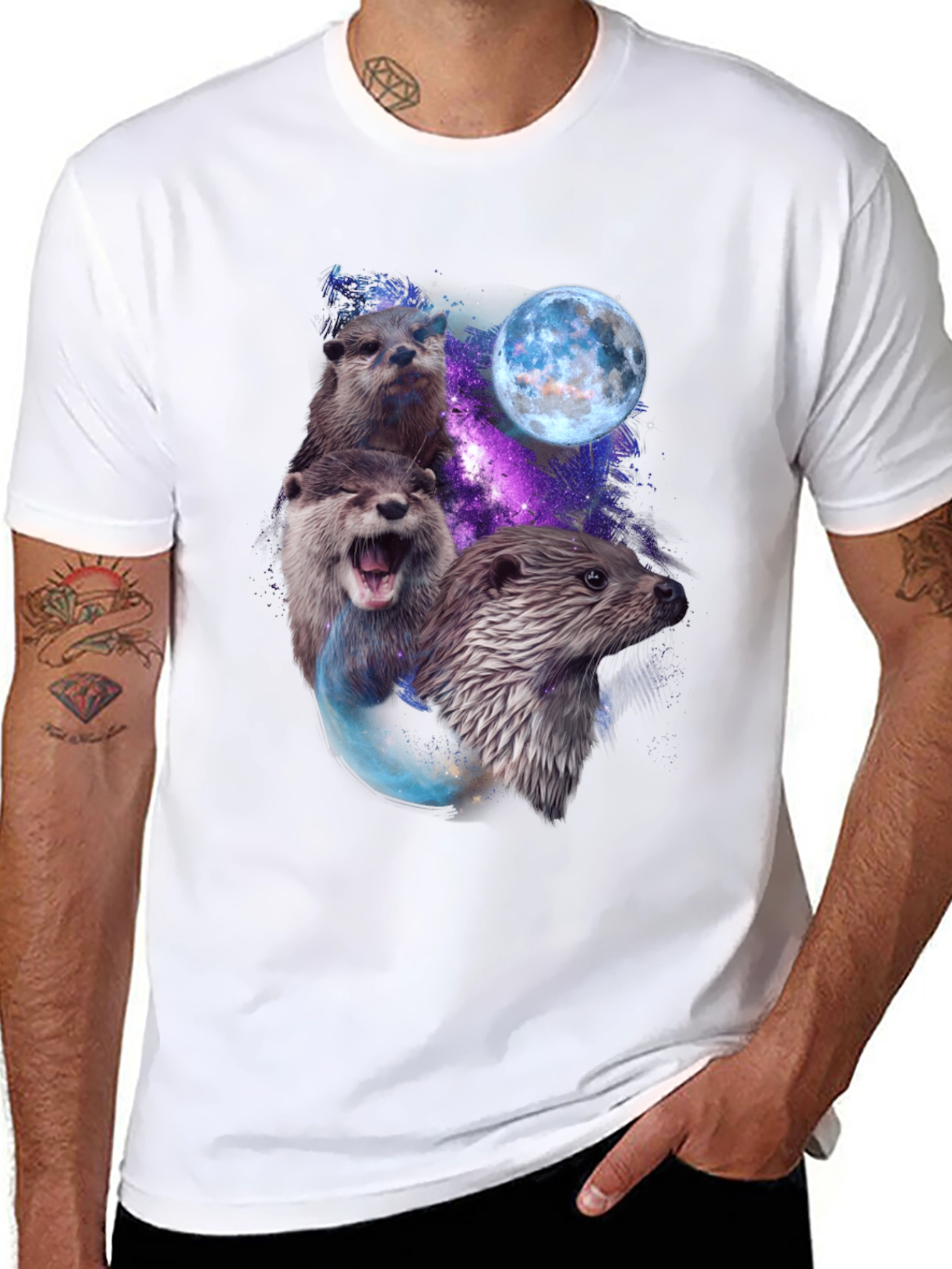 Black Otter Galaxy Graphic T-Shirt view 8