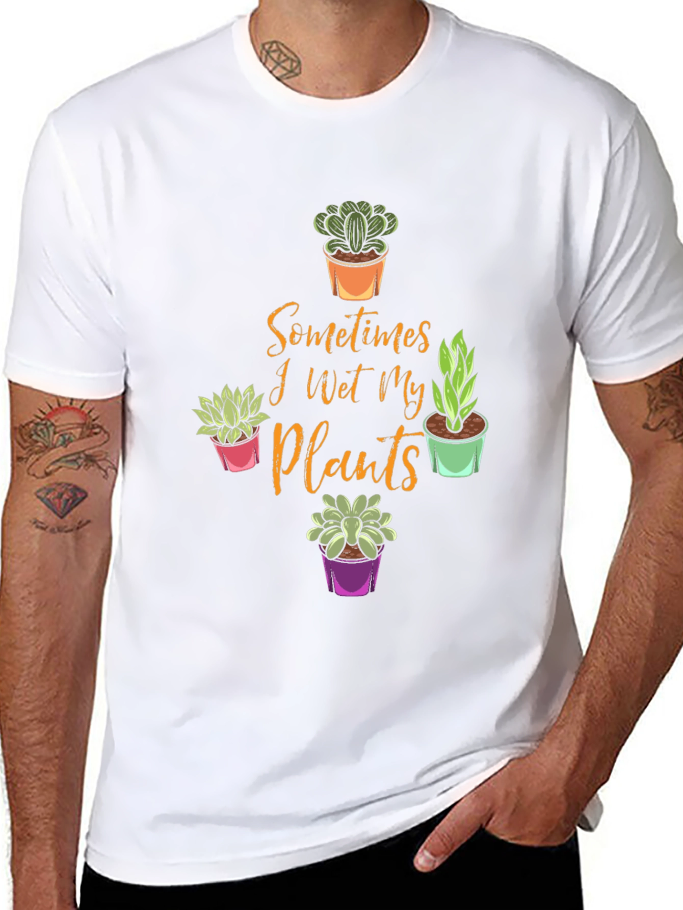 Black Funny Plant Lover T-Shirt - Sometimes I Wet My Plants view 8