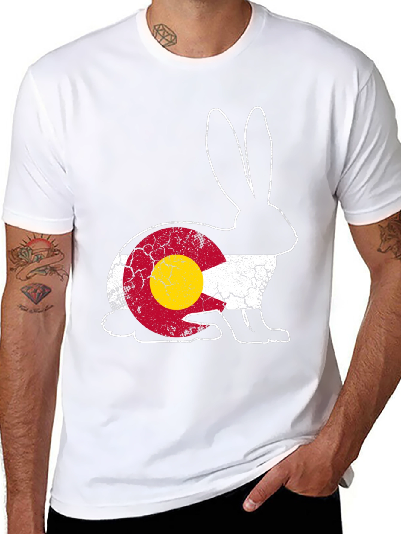 Black Colorado Flag Rabbit Graphic Tee view 8