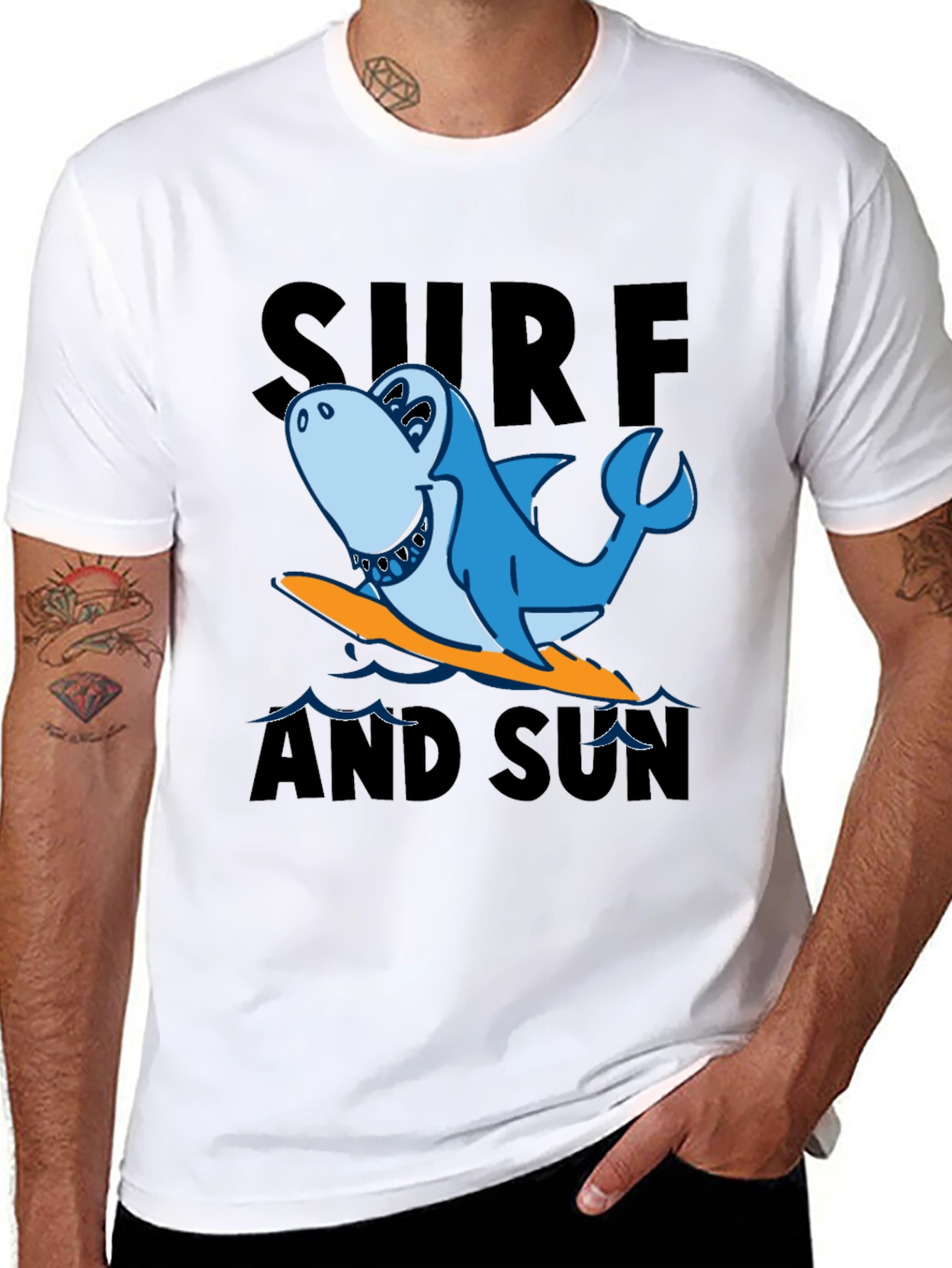 Black Surf & Sun Shark T-Shirt - Black Cotton Tee view 8