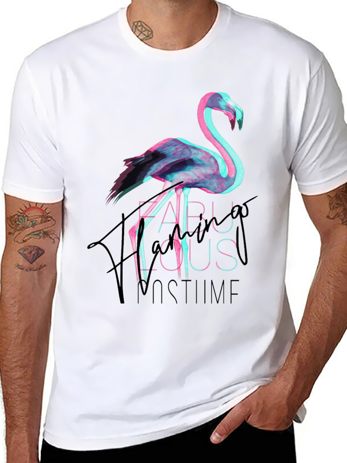 Black Fabulous Flamingo Costume Party Tee view 8