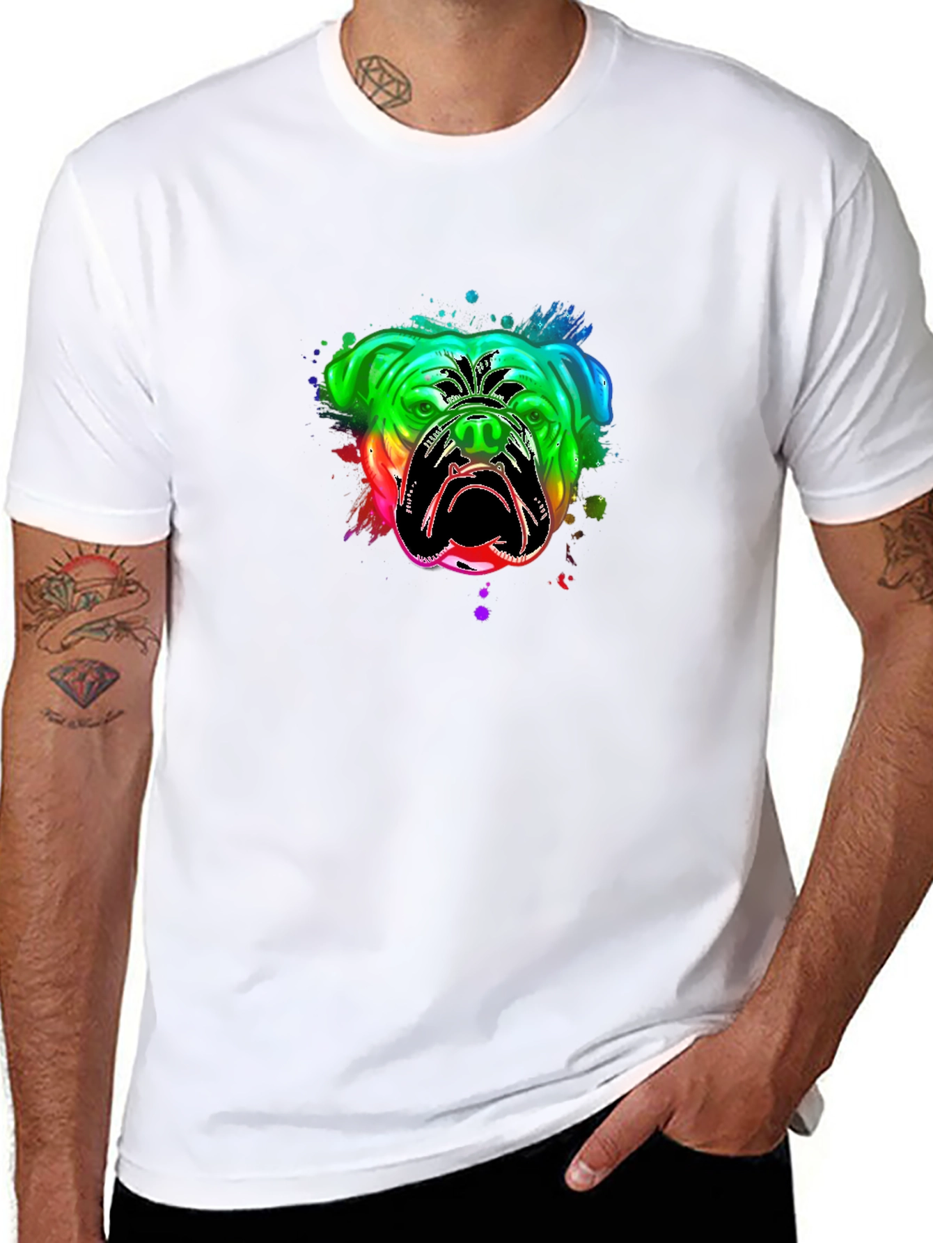 Black Bulldog Rainbow Graphic T-Shirt - Black view 8