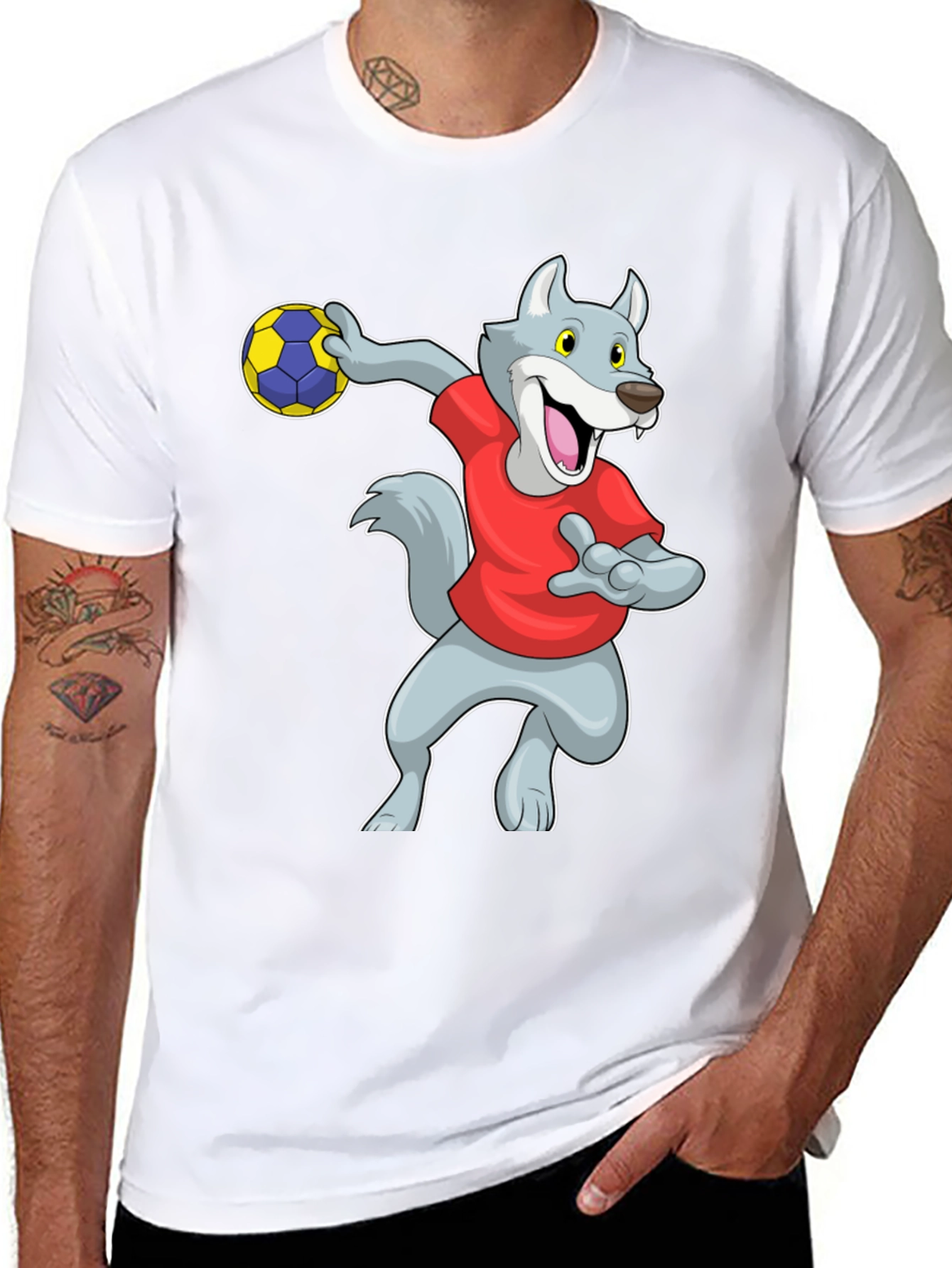 Black Wolf Handball Player Graphic T-Shirt view 8