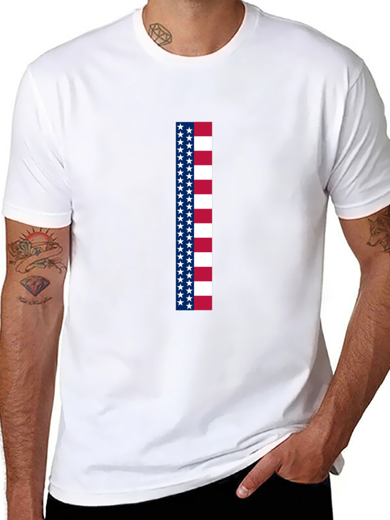 Black American Flag Stripe Graphic Tee view 8