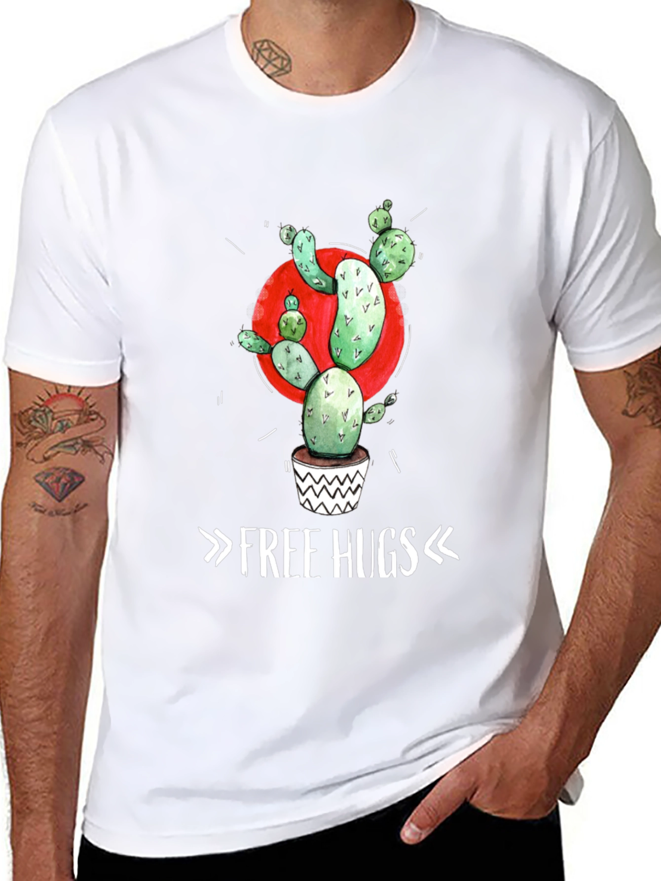 Black Cactus Graphic Tee - Free Hugs T-Shirt view 8
