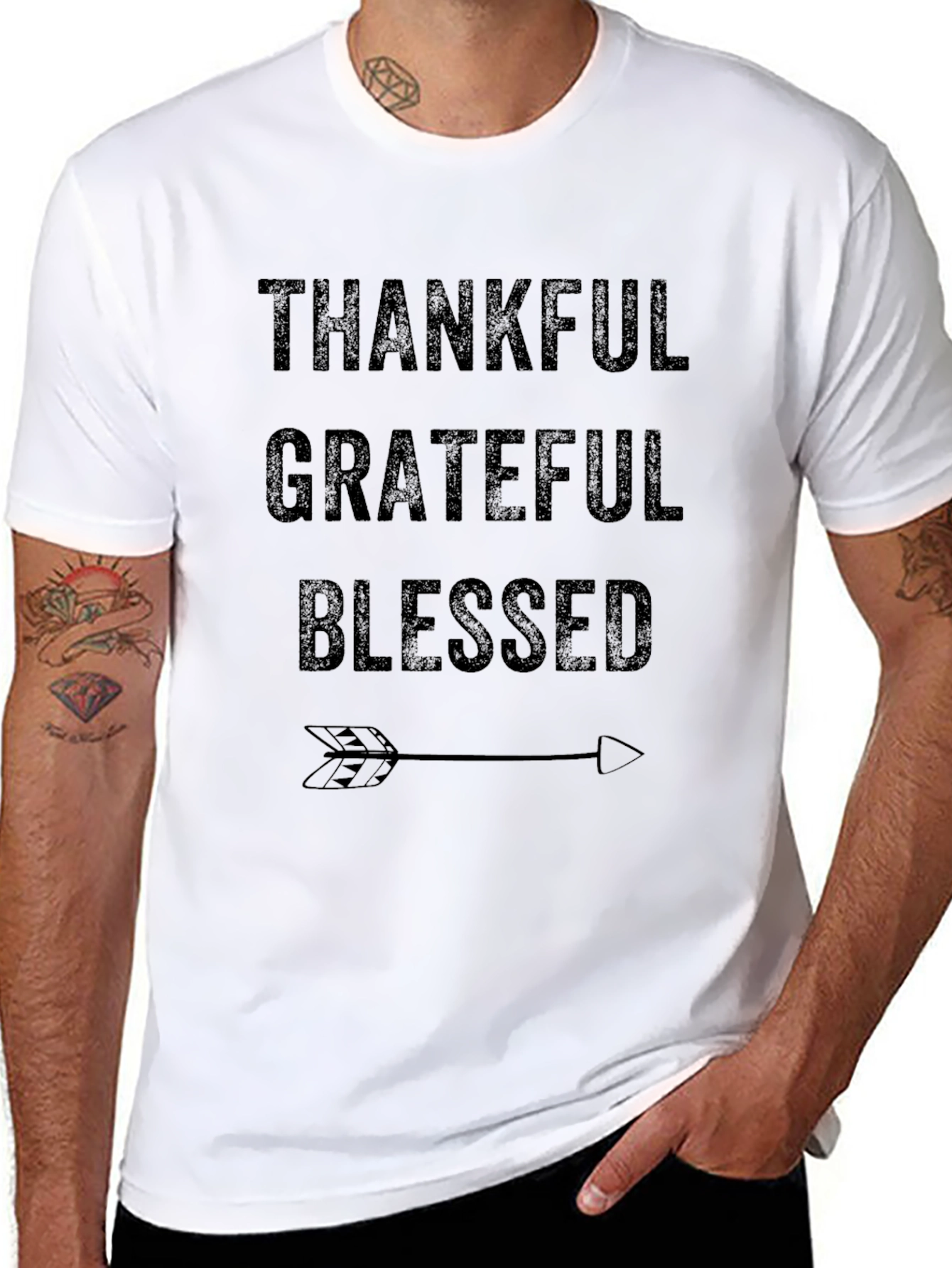 Black Thankful Grateful Blessed Graphic Tee view 8