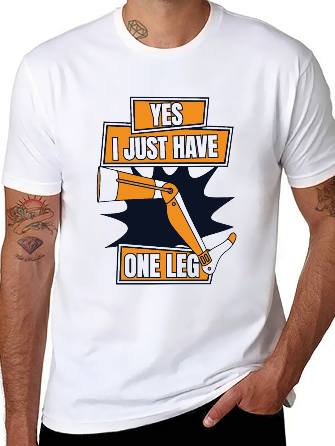 Black One Leg Funny T-Shirt view 8